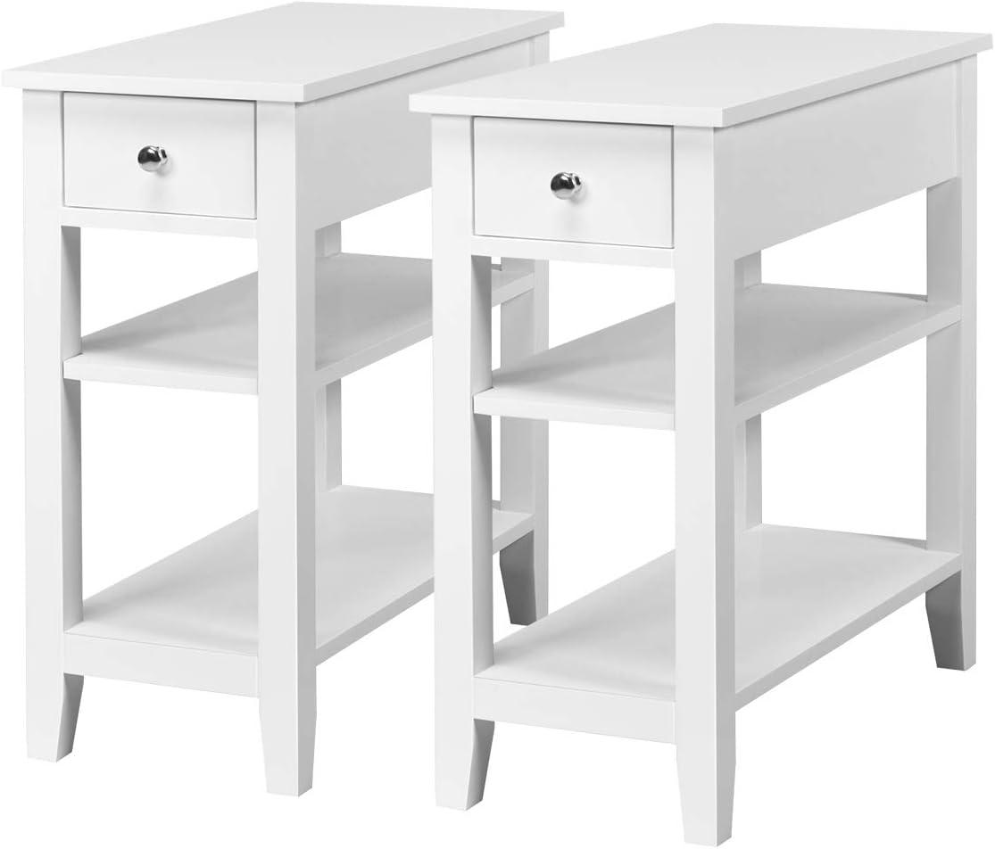 image:imageGiantex Narrow End Table Farmhouse Side Tables with Drawer amp Storage Shelves Wood Sofa Side Tables 3Tier Nightstands for Small Space Living Room Bedroom 235 L x 12 W x 245 H BrownWhite