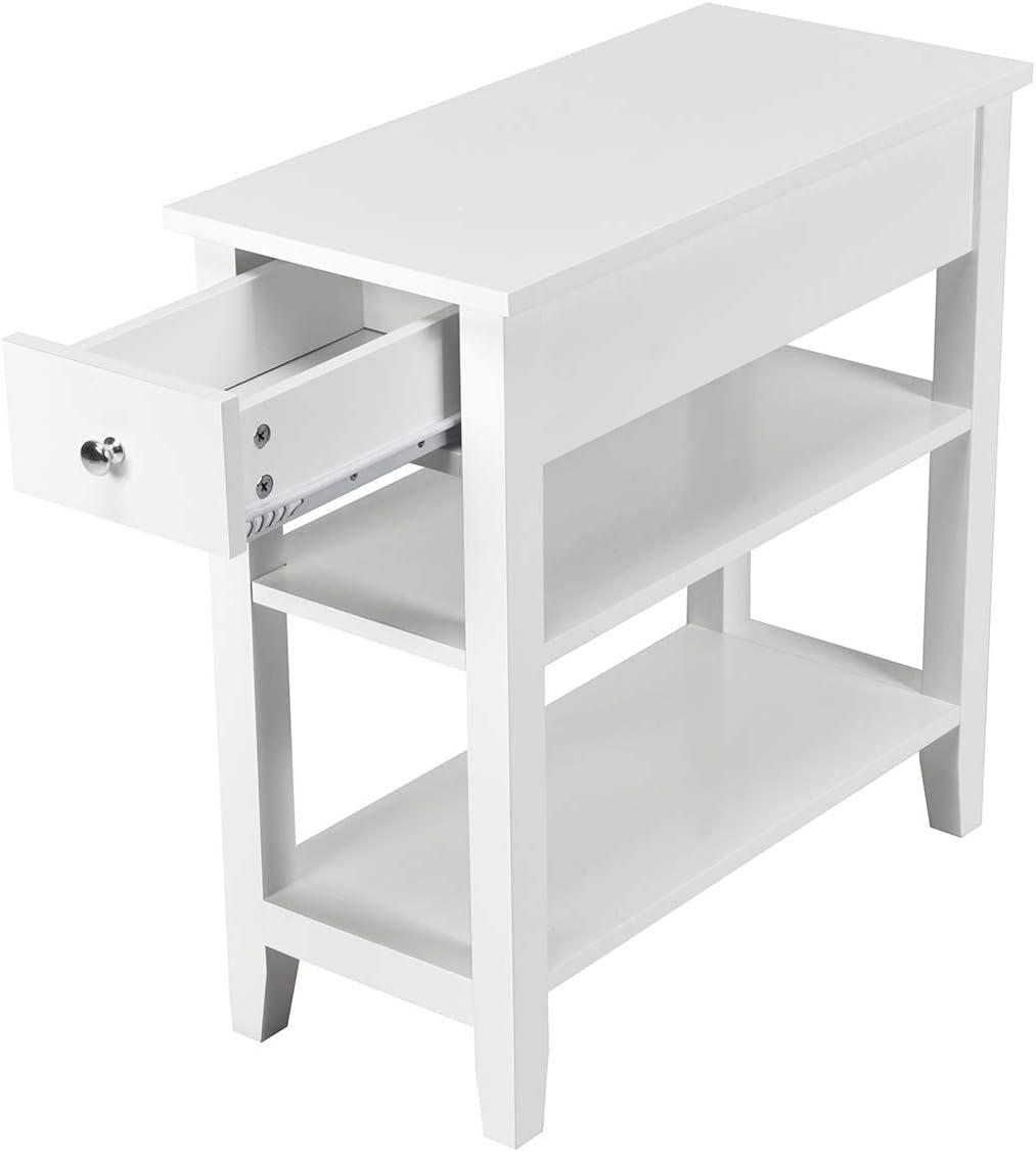 image:imageGiantex Narrow End Table Farmhouse Side Tables with Drawer amp Storage Shelves Wood Sofa Side Tables 3Tier Nightstands for Small Space Living Room Bedroom 235 L x 12 W x 245 H BrownWhite