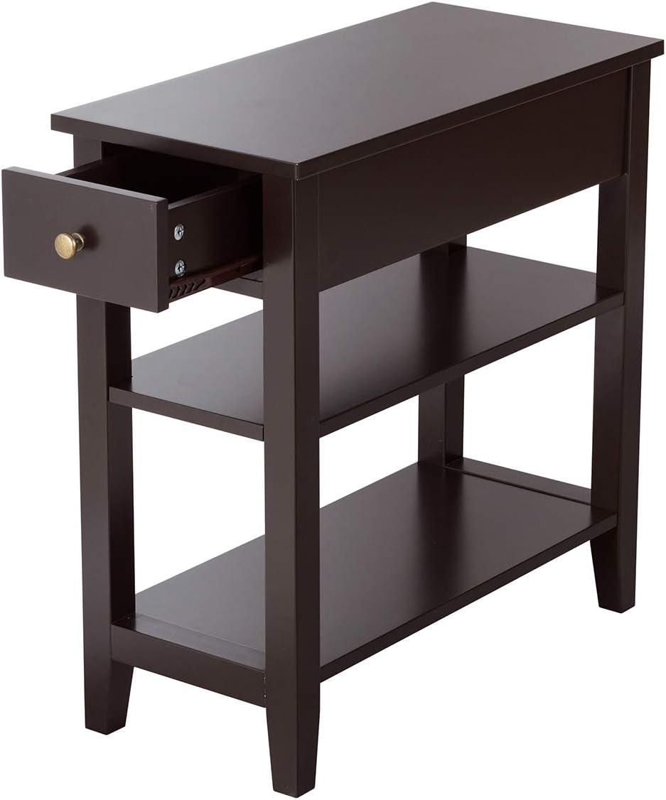 image:imageGiantex Narrow End Table Farmhouse Side Tables with Drawer amp Storage Shelves Wood Sofa Side Tables 3Tier Nightstands for Small Space Living Room Bedroom 235 L x 12 W x 245 H BrownEspresso