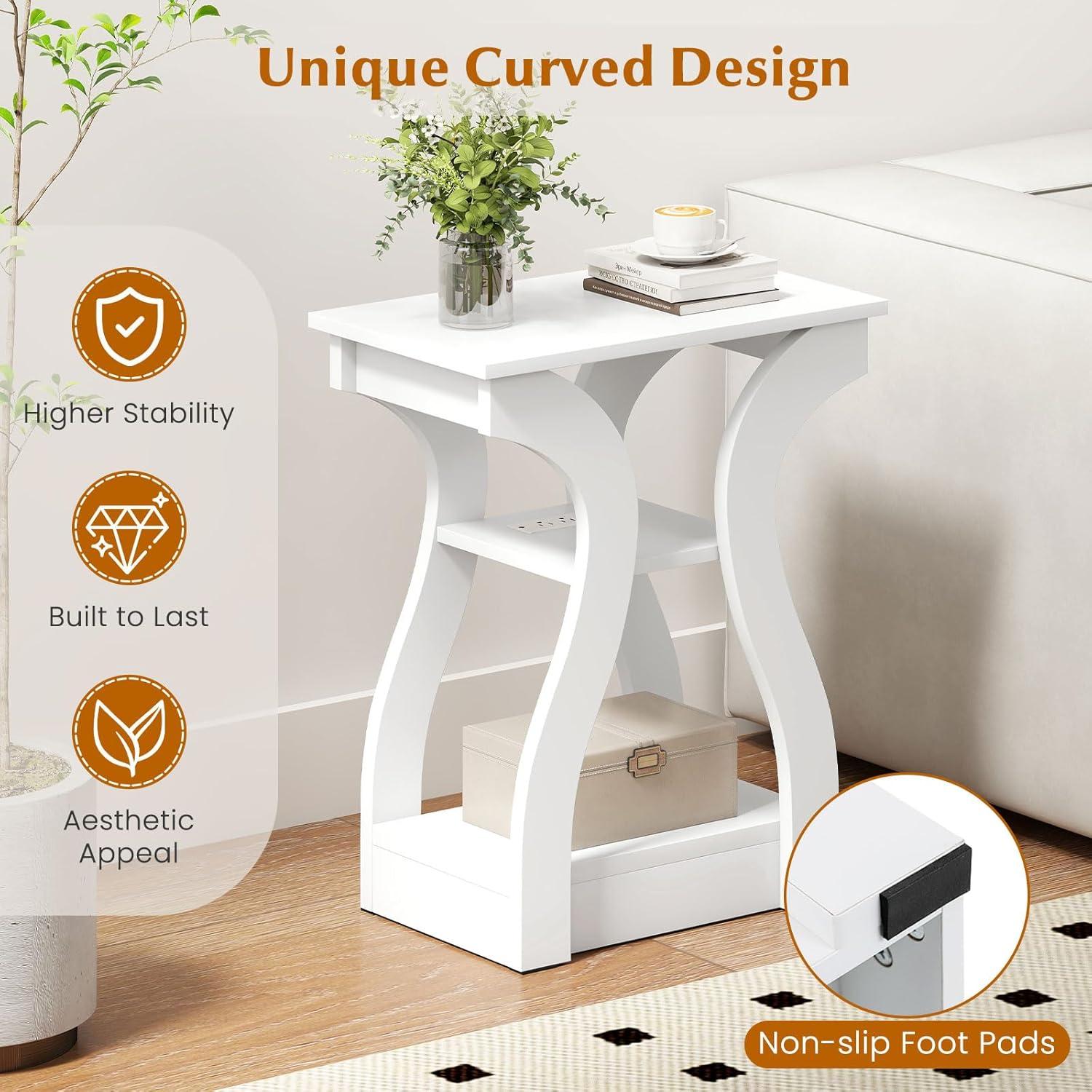 image:imageGiantex Narrow End Tables with Charging Station Set of 2 Wood Sofa Side Tables with Open Storage Shelves Bedside Tables with USB Ports amp Outlets Modern Nightstands for Living Room Bedroom BlackWhite