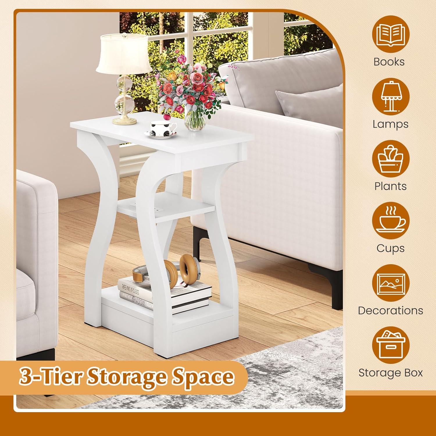 image:imageGiantex Narrow End Tables with Charging Station Set of 2 Wood Sofa Side Tables with Open Storage Shelves Bedside Tables with USB Ports amp Outlets Modern Nightstands for Living Room Bedroom BlackWhite