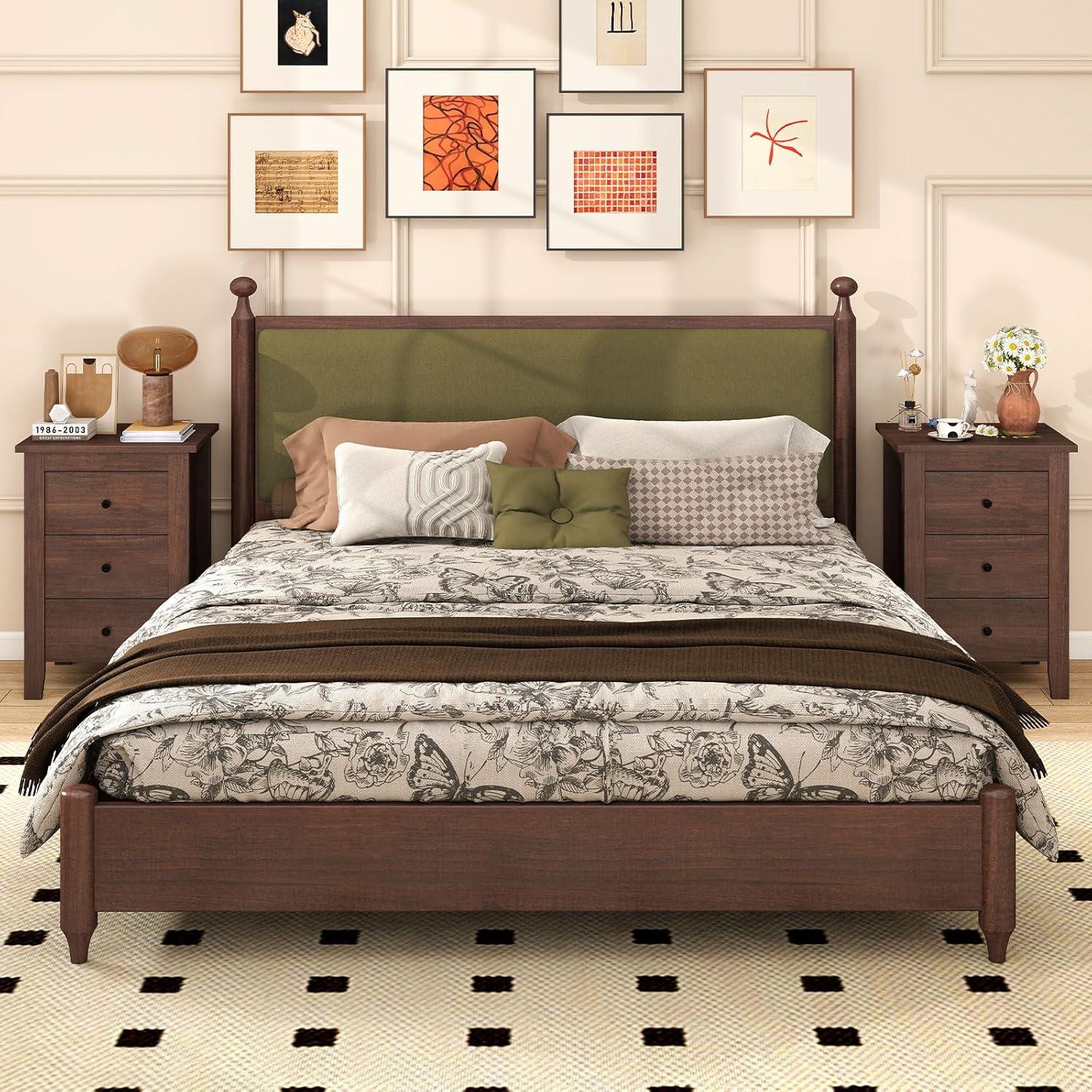 image:imageGiantex Nightstand with 3 Drawers Wood Walnut Night Stand Bedside Table wStorage Drawer amp Round Metal Knobs Vintage End Side Table for Dorm Bedroom Small Spaces 145 D x 18 W x 26 HWalnut