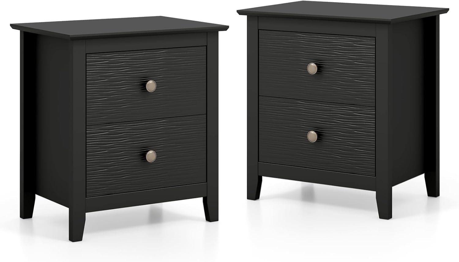 image:imageGiantex Nightstands Set of 2 Modern 2 Drawers Night Stands with Handles Sofa Side Table with Sturdy Legs for Small Spaces College Dorm Kids Room Wooden Bedside Tables for Bedroom BlackBlack