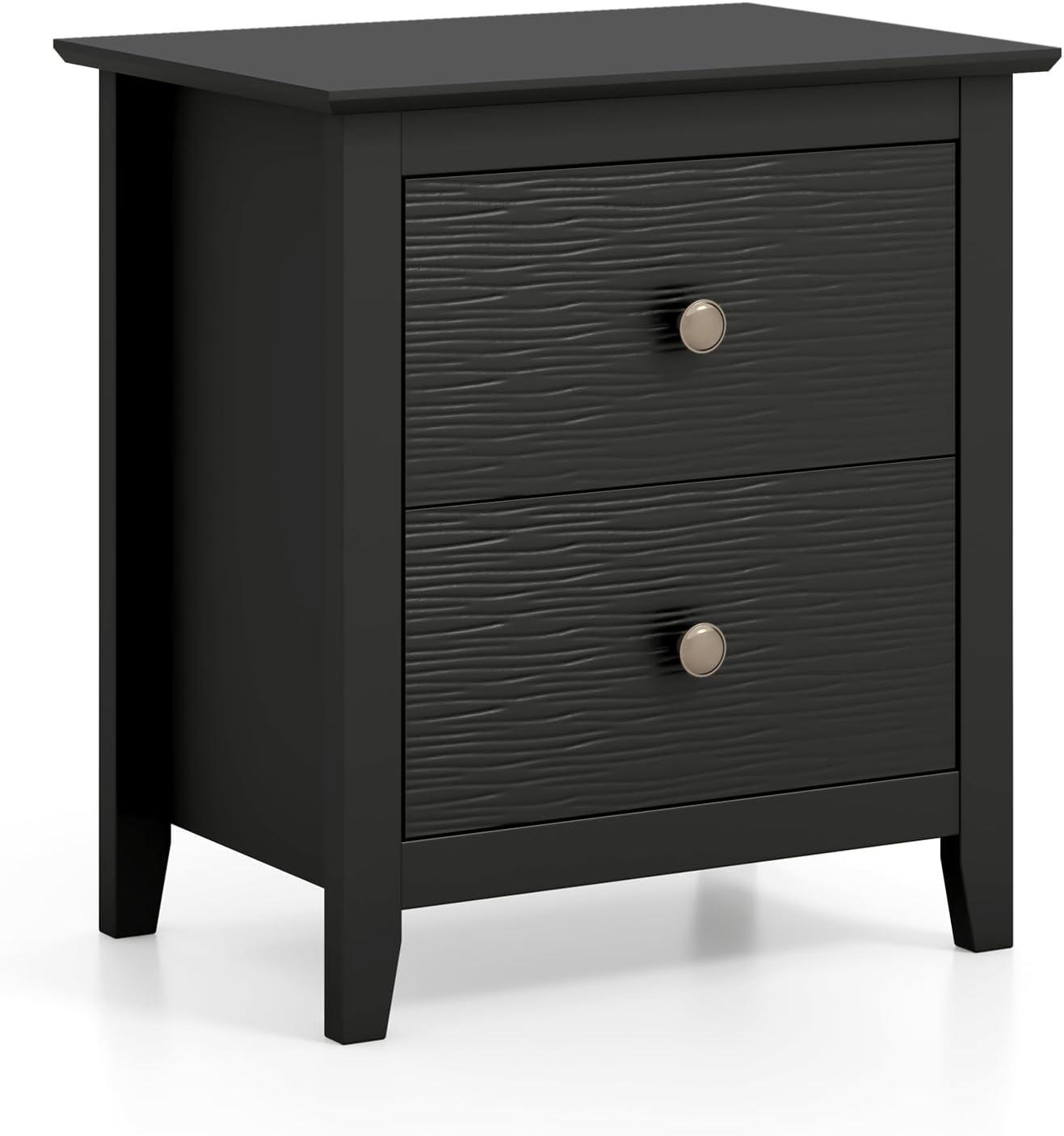 image:imageGiantex Nightstands Set of 2 Modern 2 Drawers Night Stands with Handles Sofa Side Table with Sturdy Legs for Small Spaces College Dorm Kids Room Wooden Bedside Tables for Bedroom BlackBlack