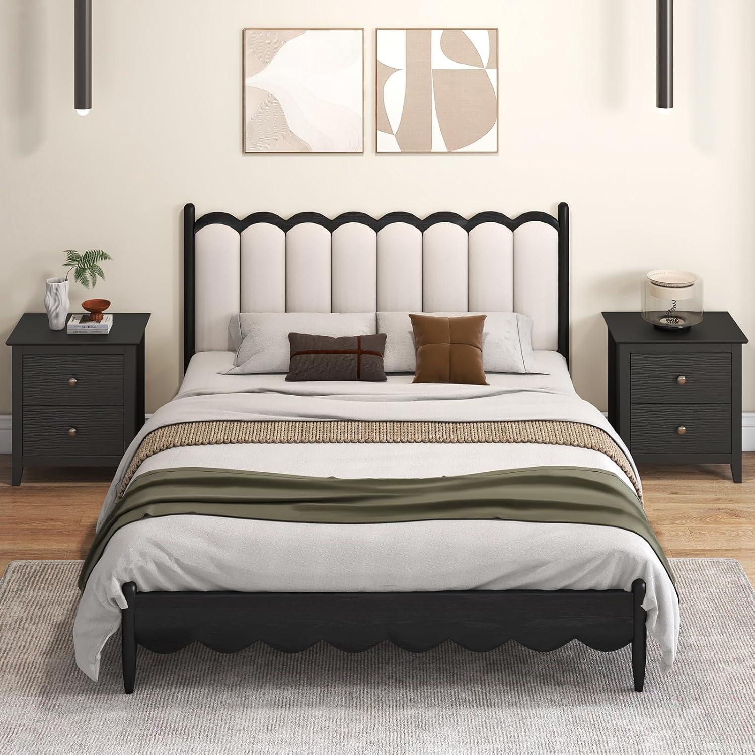 image:imageGiantex Nightstands Set of 2 Modern 2 Drawers Night Stands with Handles Sofa Side Table with Sturdy Legs for Small Spaces College Dorm Kids Room Wooden Bedside Tables for Bedroom BlackBlack