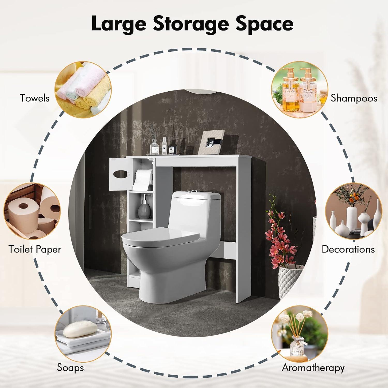 image:imageGiantex Over The Toilet Storage Cabinet Freestanding Toilet Cabinet Organizer wAdjustable Shelves amp Toilet Paper Holder Bathroom Space Saver Storage Rack Home Organizer for Bathroom LaundryWhite