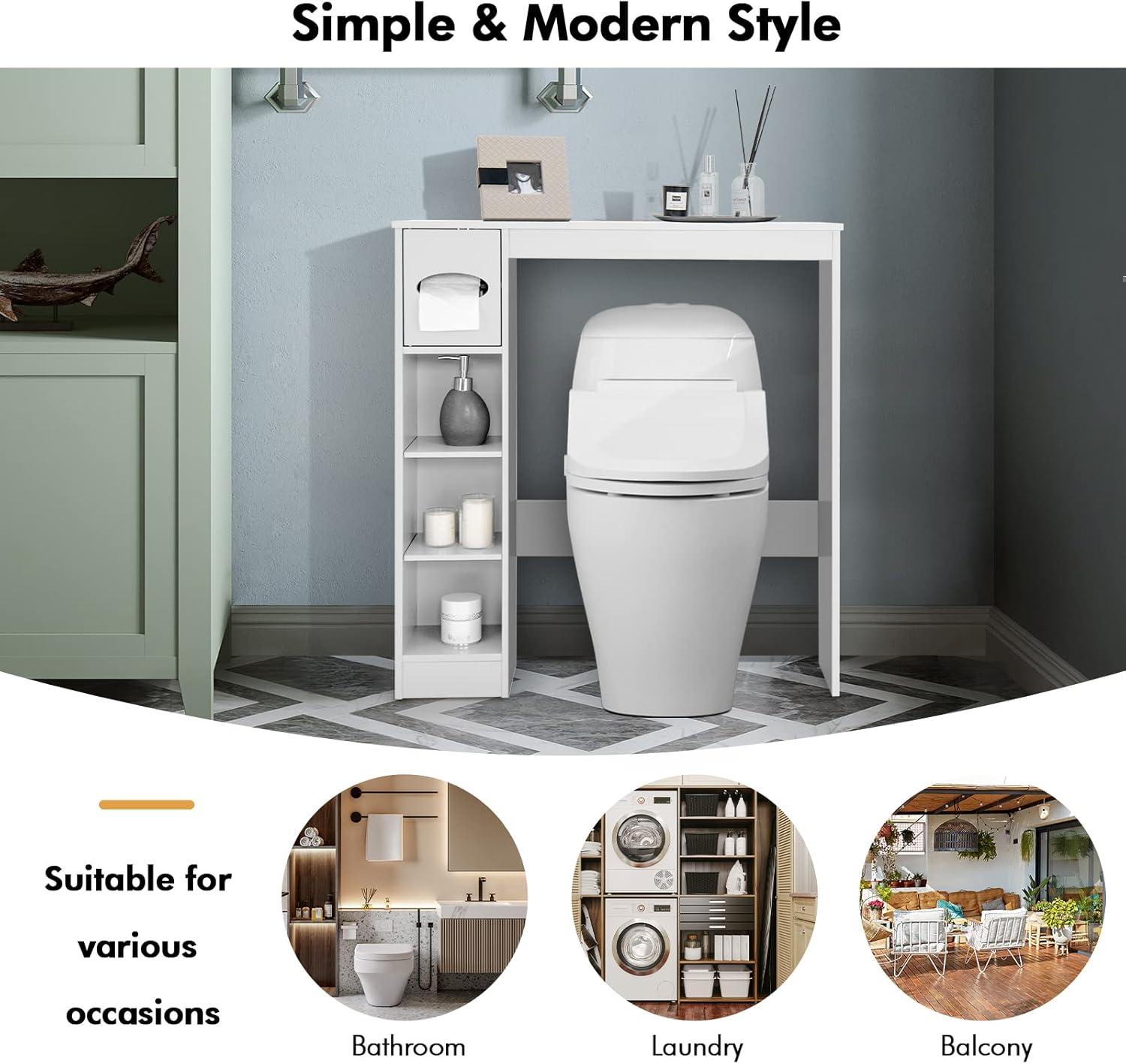 image:imageGiantex Over The Toilet Storage Cabinet Freestanding Toilet Cabinet Organizer wAdjustable Shelves amp Toilet Paper Holder Bathroom Space Saver Storage Rack Home Organizer for Bathroom LaundryWhite