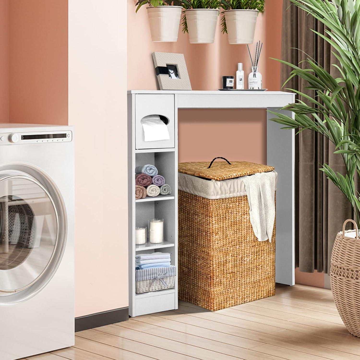 image:imageGiantex Over The Toilet Storage Cabinet Freestanding Toilet Cabinet Organizer wAdjustable Shelves amp Toilet Paper Holder Bathroom Space Saver Storage Rack Home Organizer for Bathroom LaundryWhite