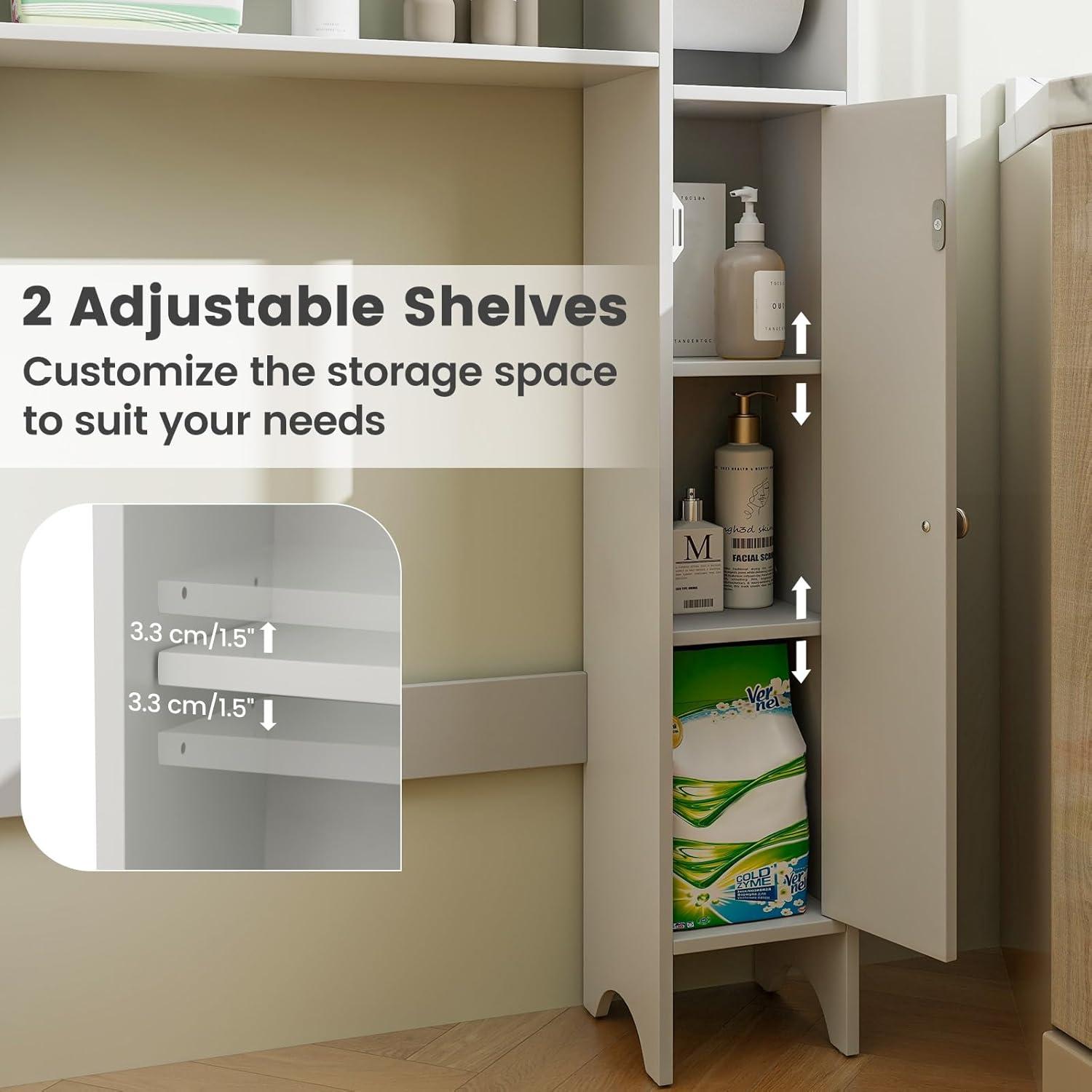 image:imageGiantex OverTheToilet Storage Cabinet Bathroom Freestanding Space Saver with 1Door Side Storage Cabinet amp Paper Holder Toilet Rack Organizer Stand for Bathroom Laundry White
