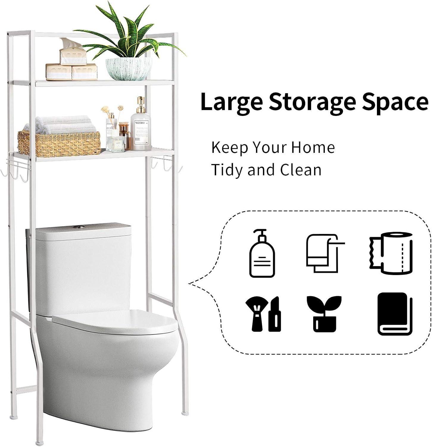 image:imageGiantex OverTheToilet Storage Space Saver Bathroom Metal Spacesaver Rack with 2 Tier Rack Hooks and Adjustable Feet Multifunctional Toilet SpaceSaving Storage