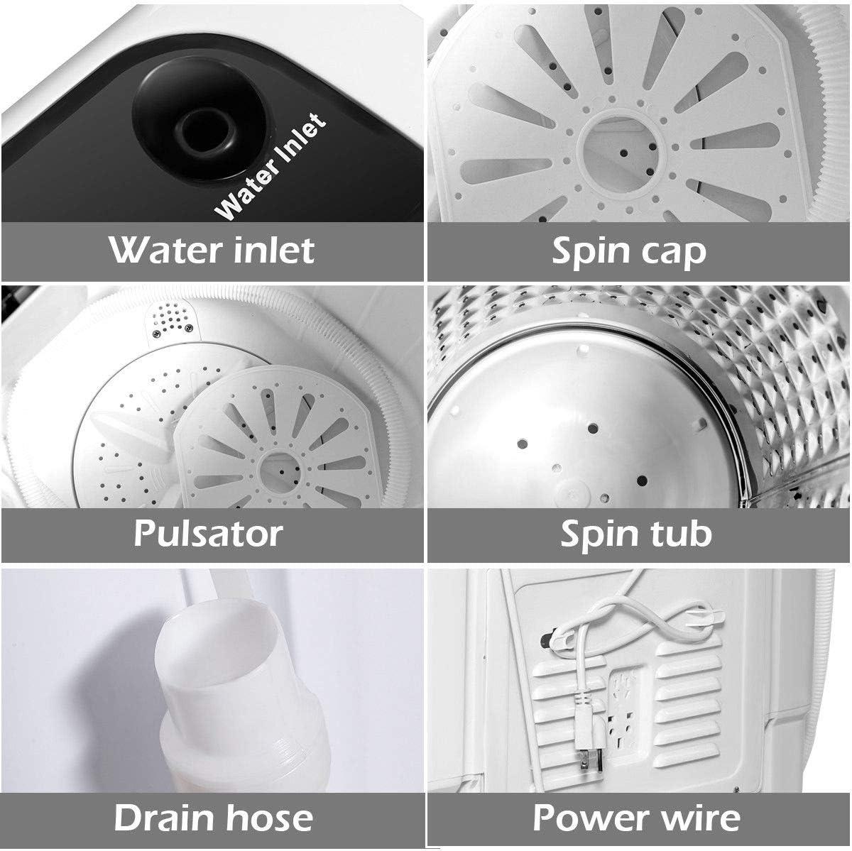image:imageGiantex Portable Compact 13 Lbs Mini Twin Tub Washing Machine Washer Spin Dryer BlackampWhiteBlackWhite