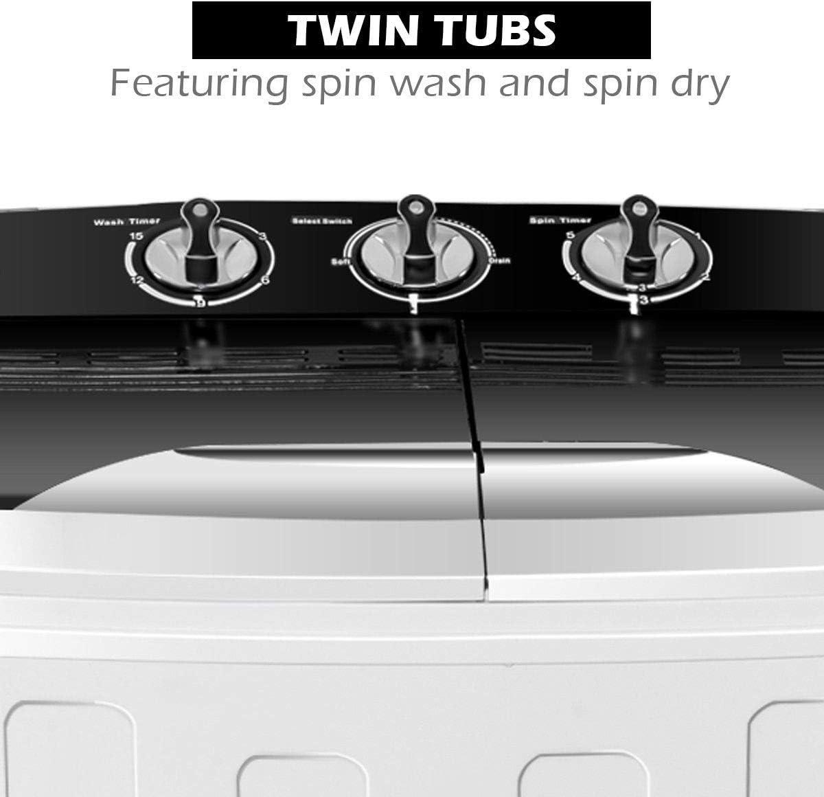 image:imageGiantex Portable Compact 13 Lbs Mini Twin Tub Washing Machine Washer Spin Dryer BlackampWhiteBlackWhite