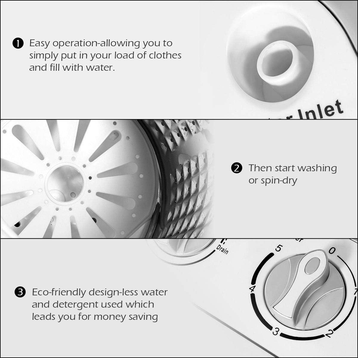 image:imageGiantex Portable Compact 13 Lbs Mini Twin Tub Washing Machine Washer Spin Dryer BlackampWhiteGrayWhite