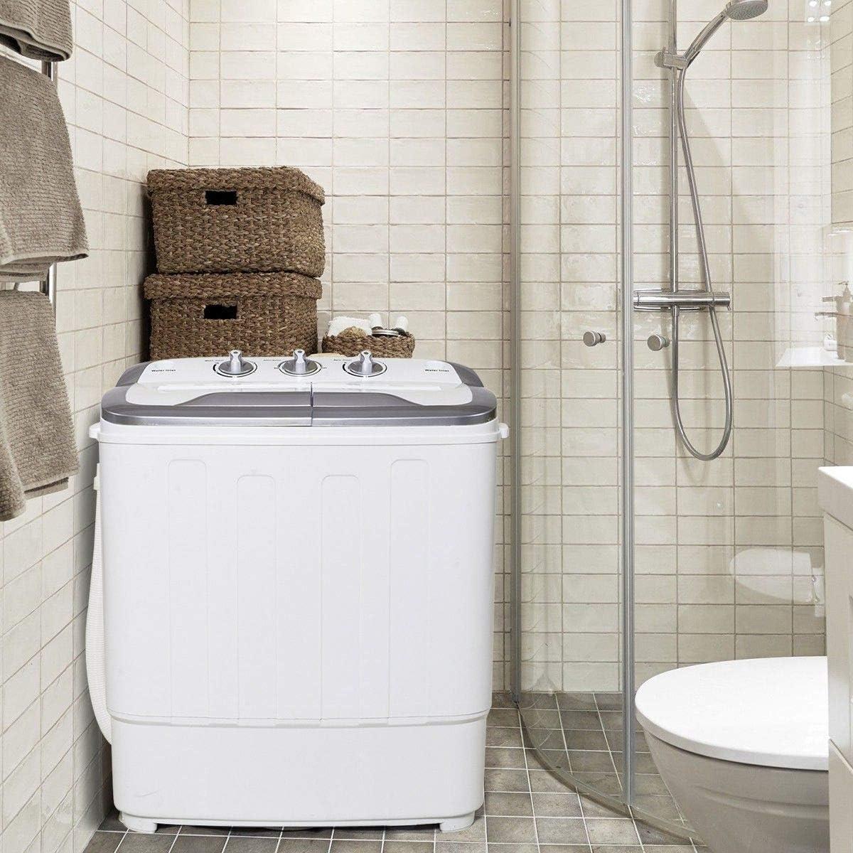 image:imageGiantex Portable Compact 13 Lbs Mini Twin Tub Washing Machine Washer Spin Dryer BlackampWhiteGrayWhite