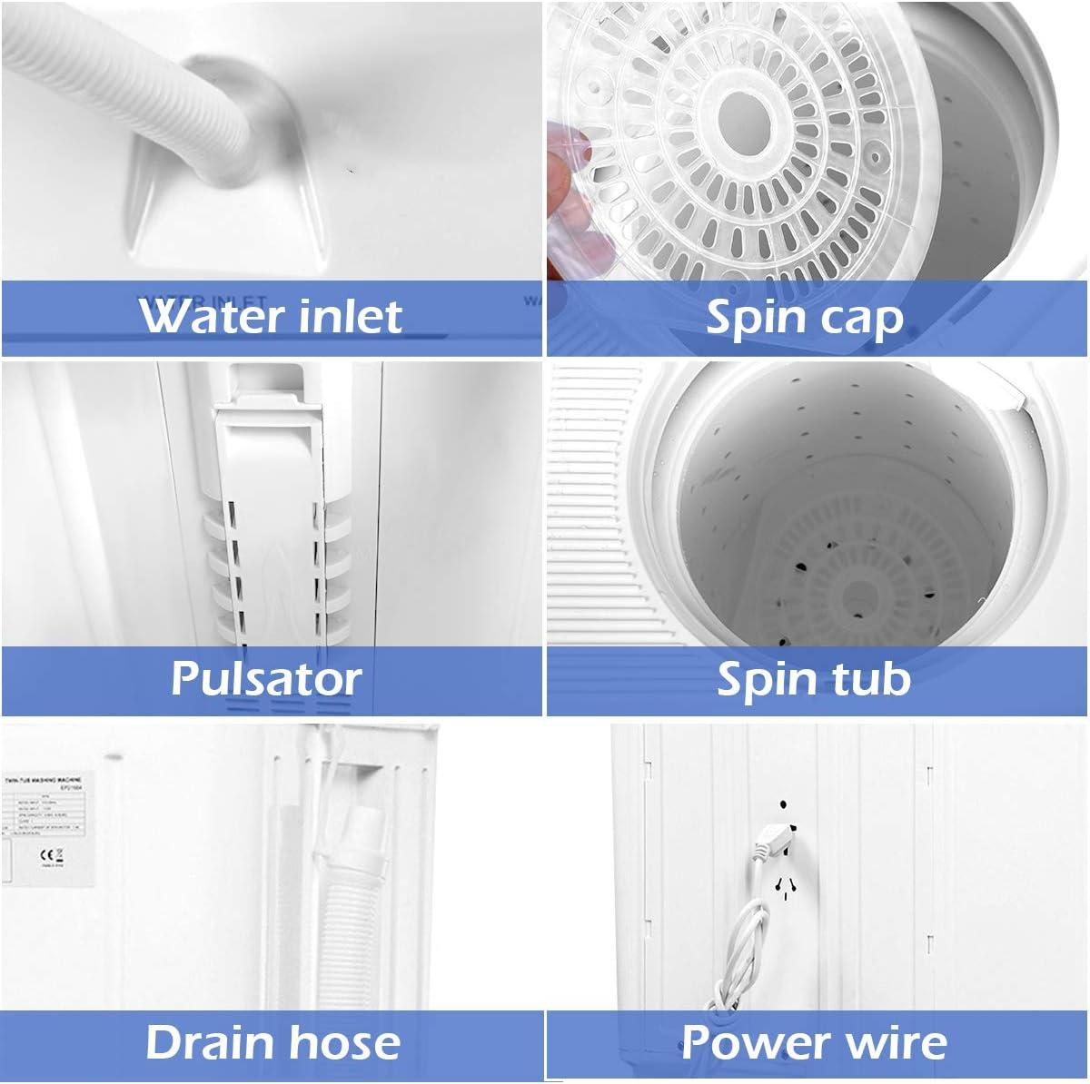 image:imageGiantex Portable Mini Compact Twin Tub Washing Machine 20lbs Washer Spain Spinner Portable Washing Machine Blue WhiteWhite Blue