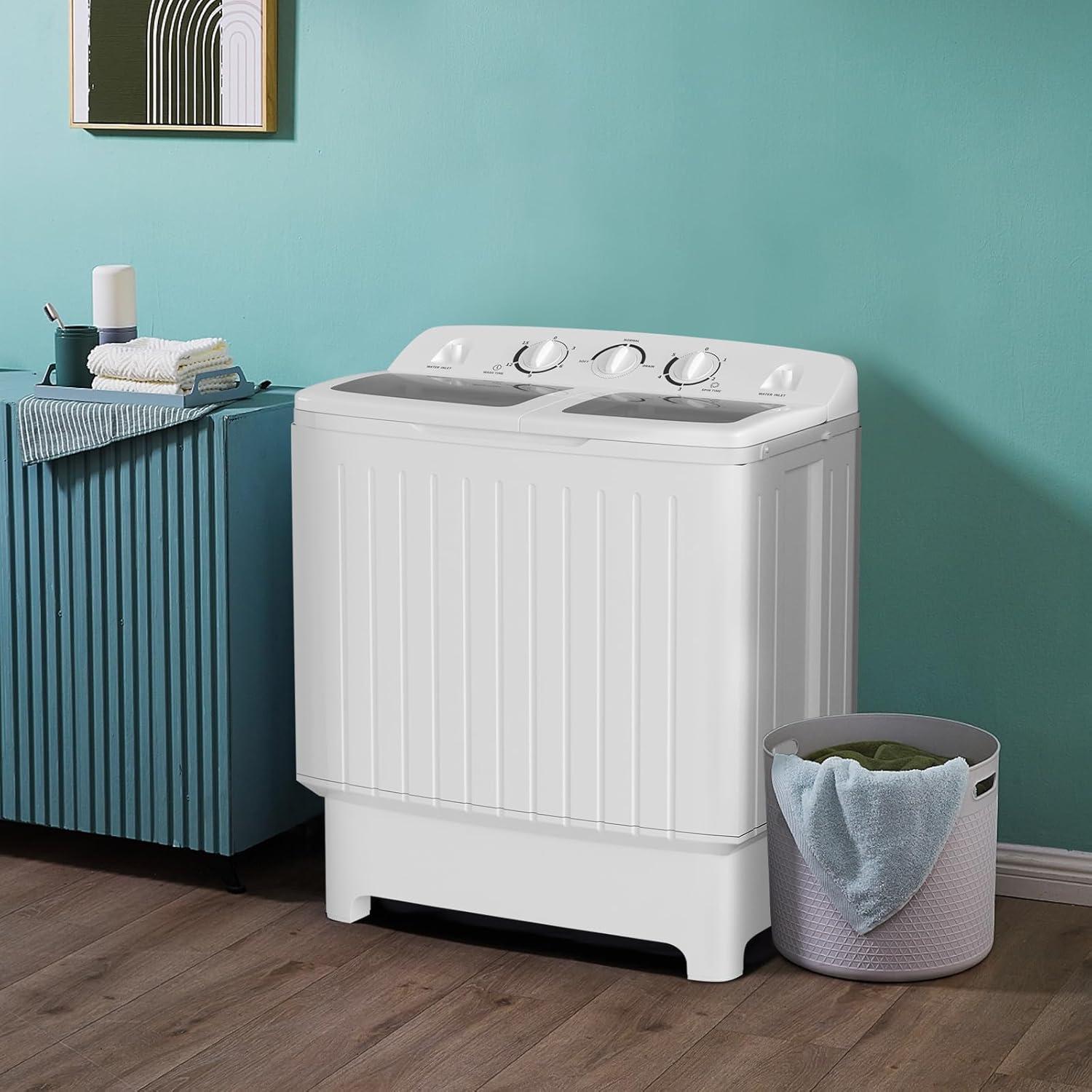 image:imageGiantex Portable Mini Compact Twin Tub Washing Machine 20lbs Washer Spain Spinner Portable Washing Machine Blue WhiteWhite Grey