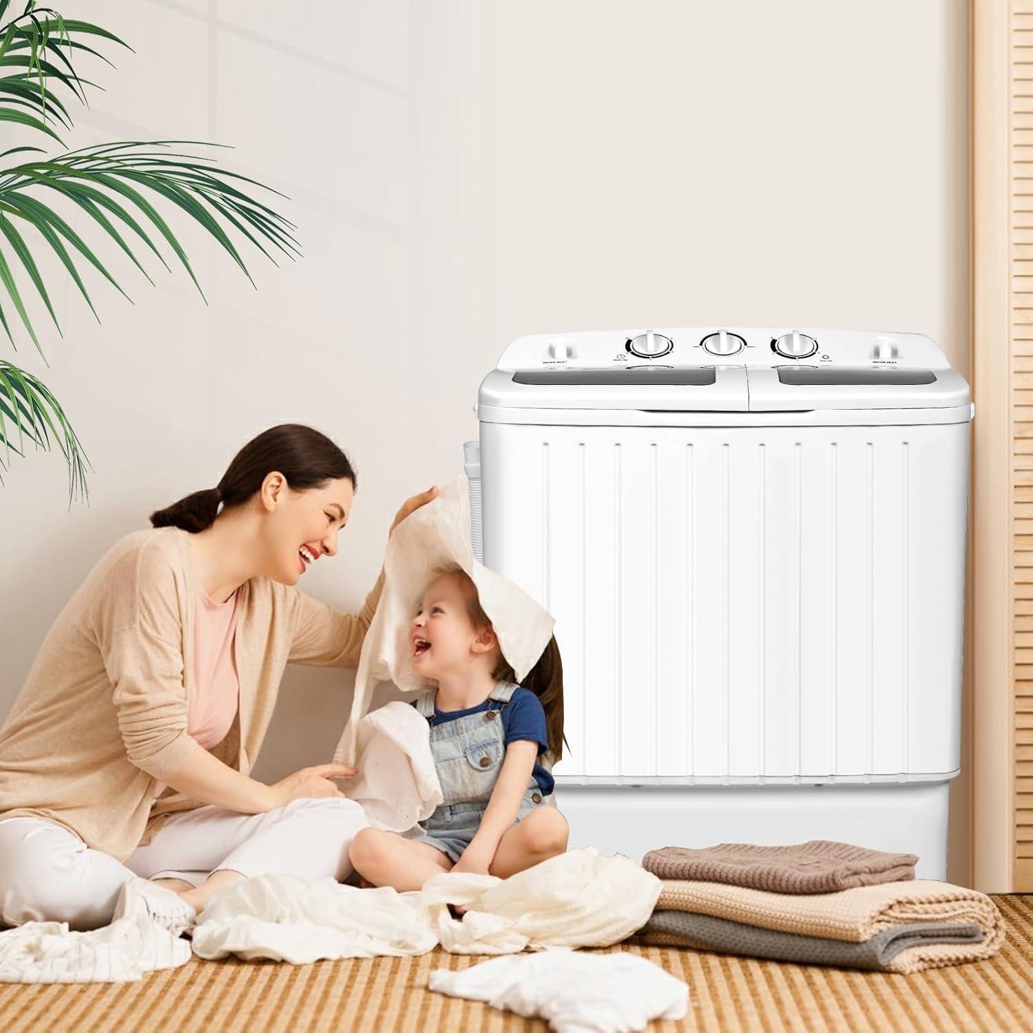 image:imageGiantex Portable Mini Compact Twin Tub Washing Machine 20lbs Washer Spain Spinner Portable Washing Machine Blue WhiteWhite Grey