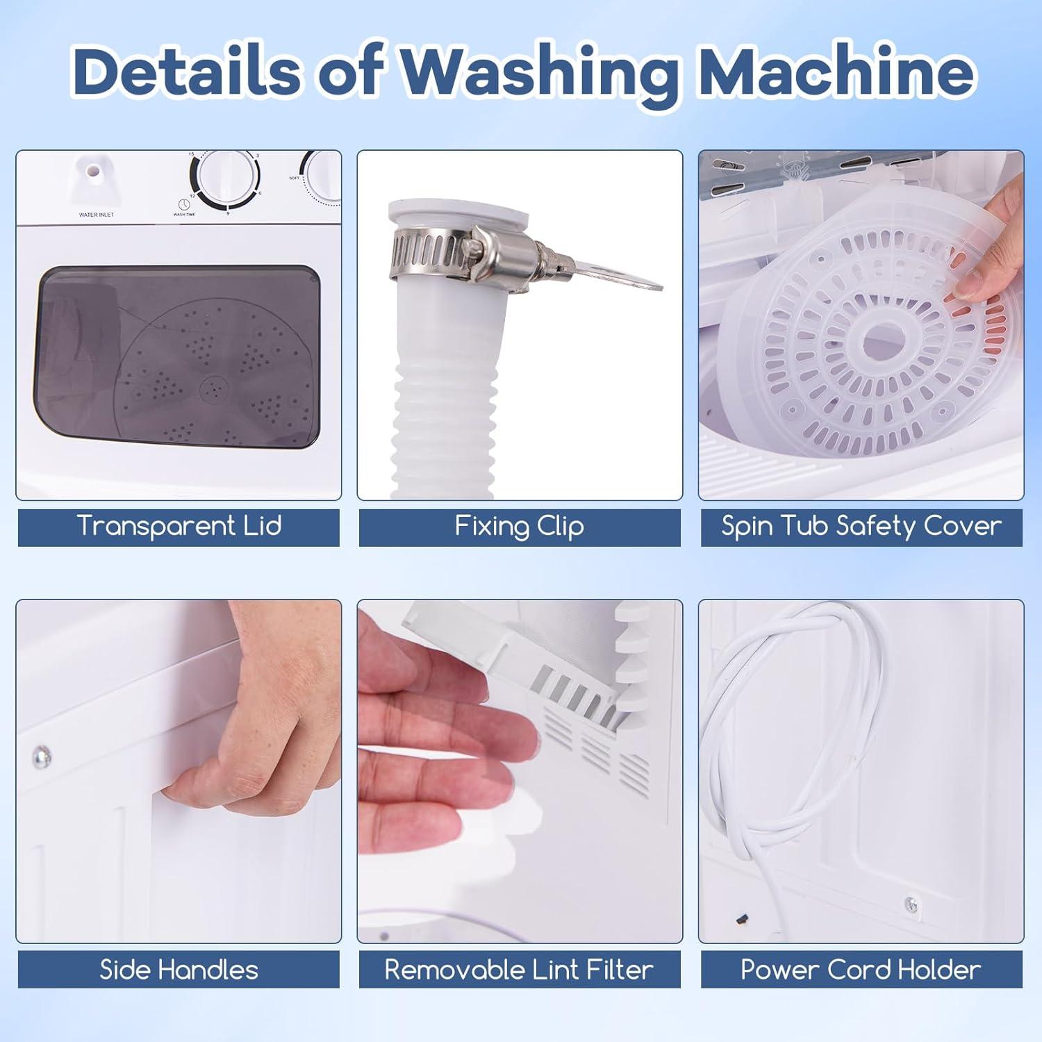 image:imageGiantex Portable Mini Compact Twin Tub Washing Machine 20lbs Washer Spain Spinner Portable Washing Machine Blue WhiteWhite Grey