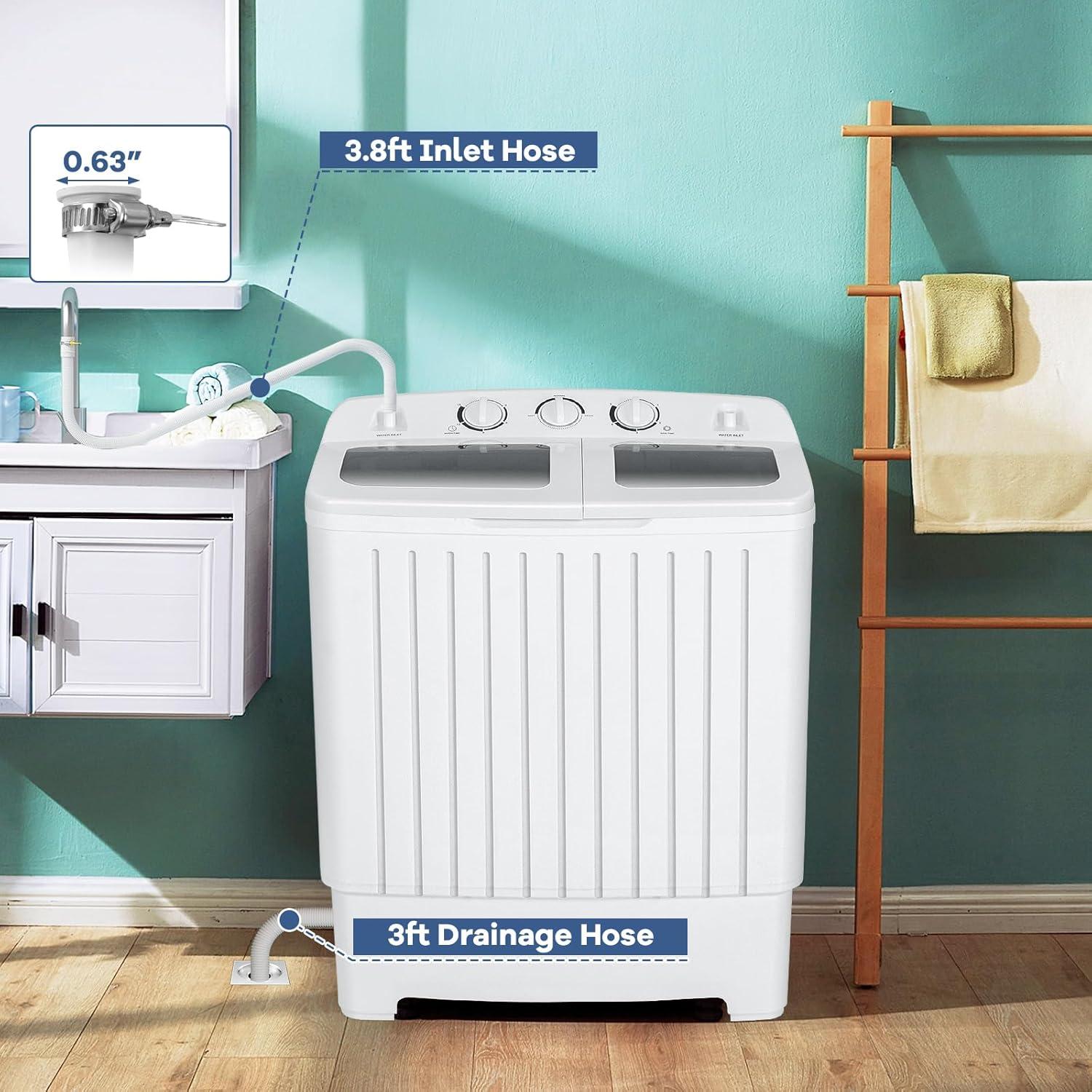 image:imageGiantex Portable Mini Compact Twin Tub Washing Machine 20lbs Washer Spain Spinner Portable Washing Machine Blue WhiteWhite Grey