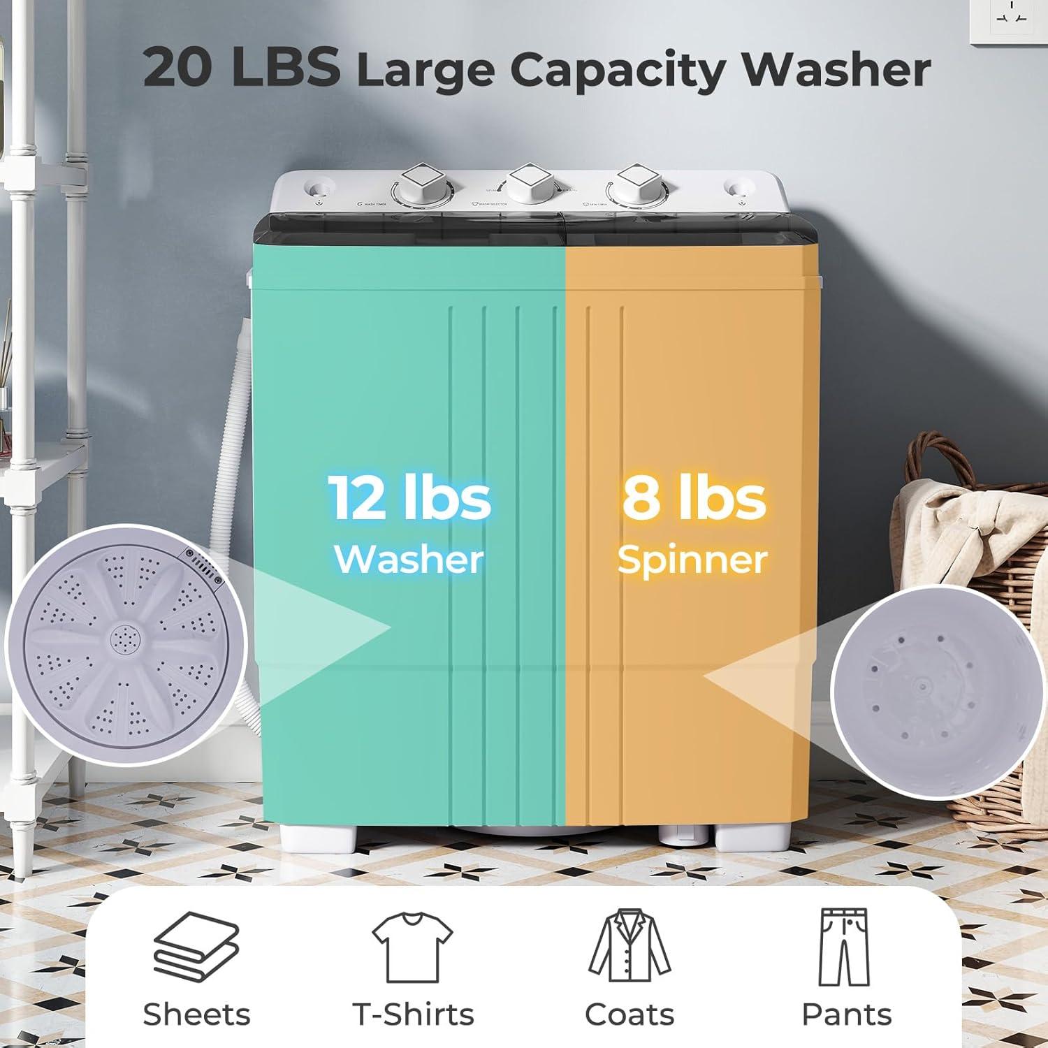 image:imageGiantex Portable Washing Machine 20lbs Capacity 12lbs Washer and 8lbs Spinner Compact for Apartment RV Gray amp White GX20313PEBlackWhite