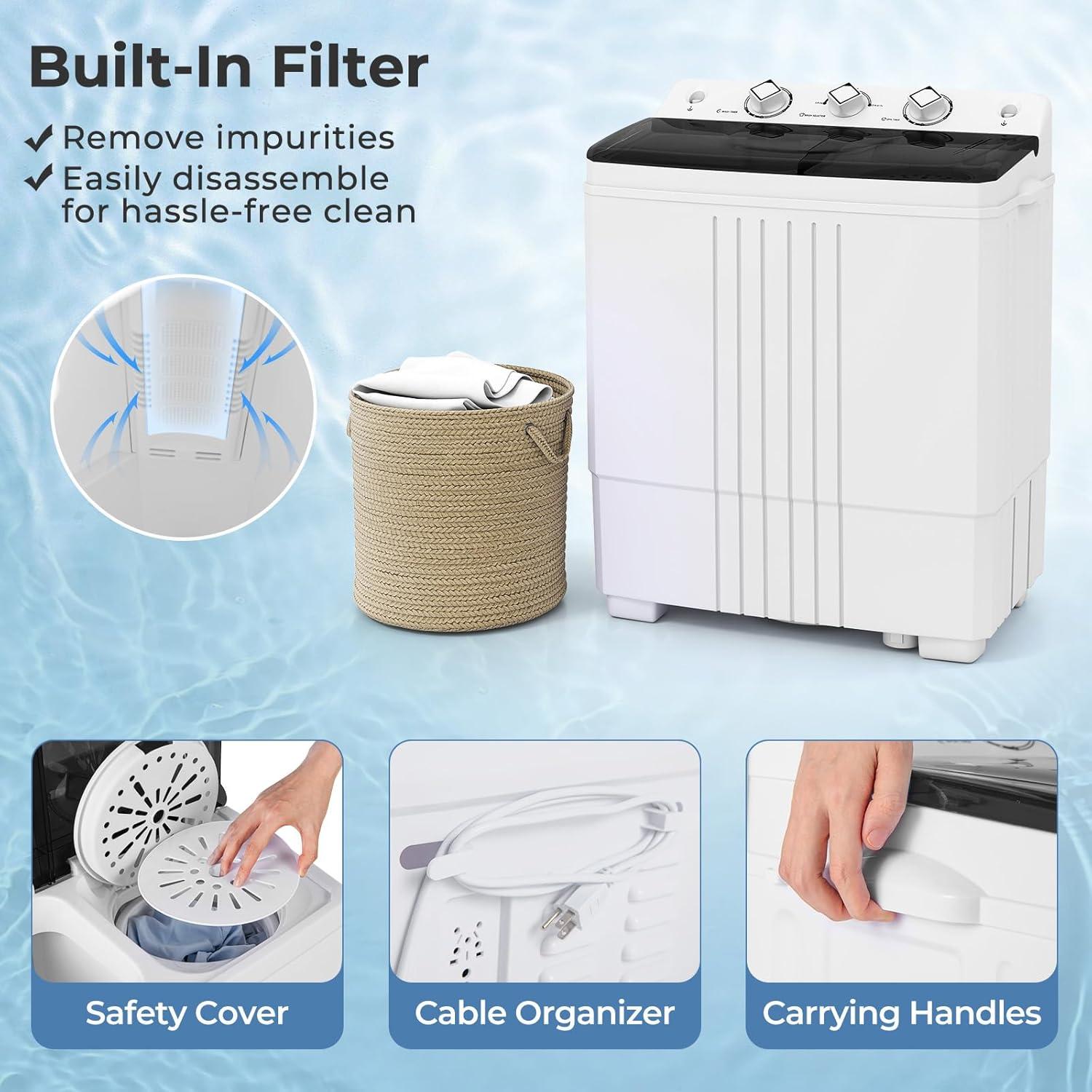 image:imageGiantex Portable Washing Machine 20lbs Capacity 12lbs Washer and 8lbs Spinner Compact for Apartment RV Gray amp White GX20313PEBlackWhite