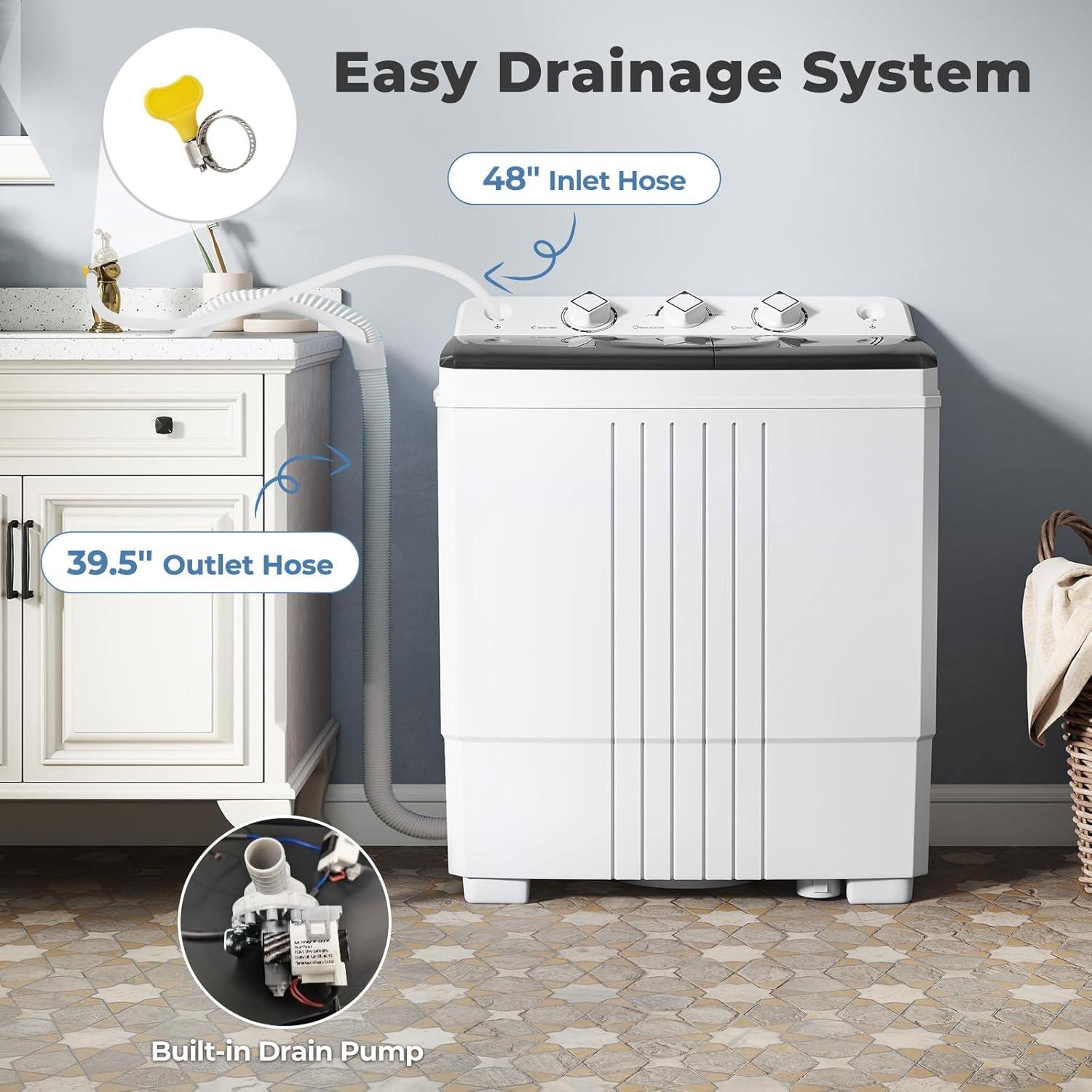 image:imageGiantex Portable Washing Machine 20lbs Capacity 12lbs Washer and 8lbs Spinner Compact for Apartment RV Gray amp White GX20313PEBlackWhite