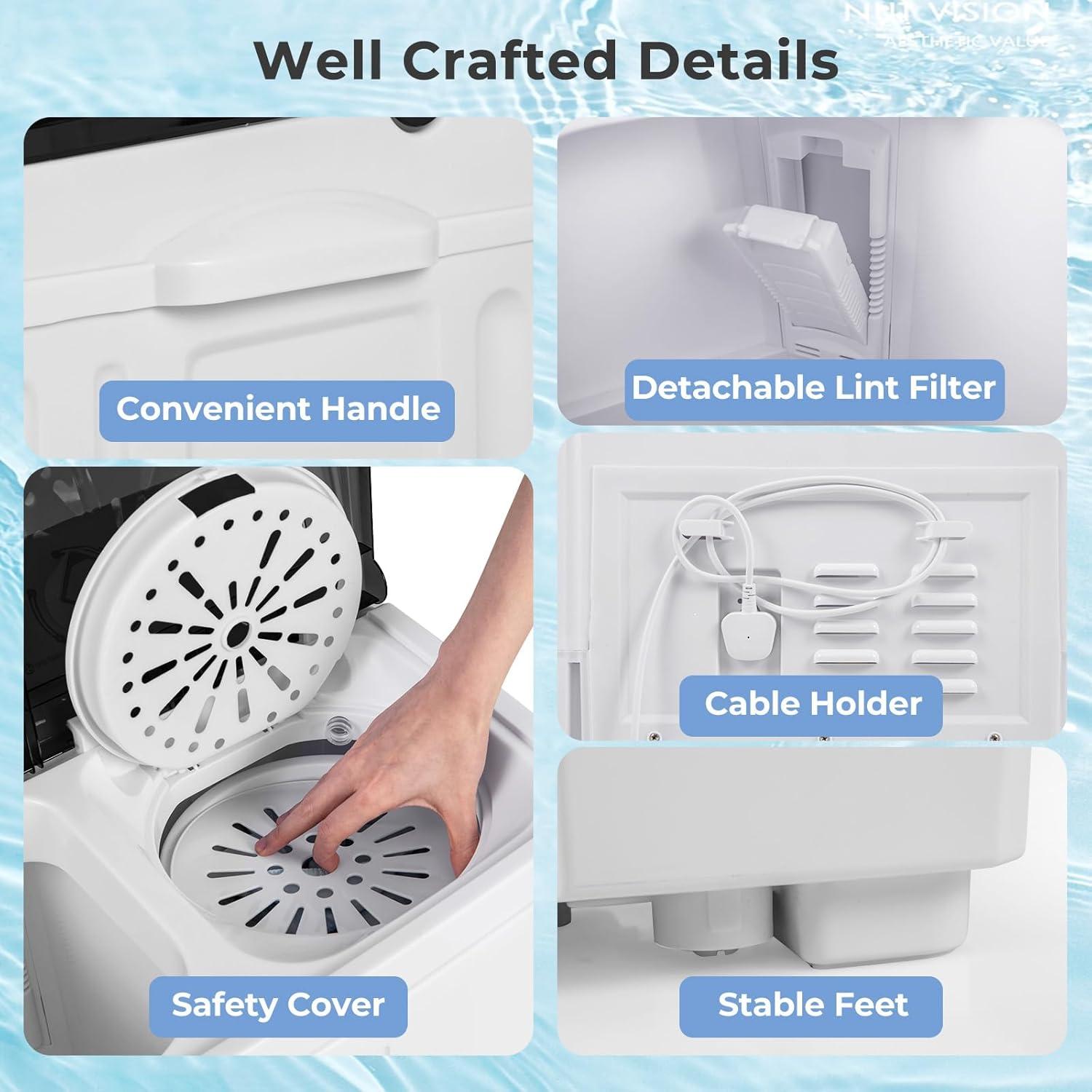 image:imageGiantex Portable Washing Machine 20lbs Capacity 12lbs Washer and 8lbs Spinner Compact for Apartment RV Gray amp White GX20313PEBlackWhite