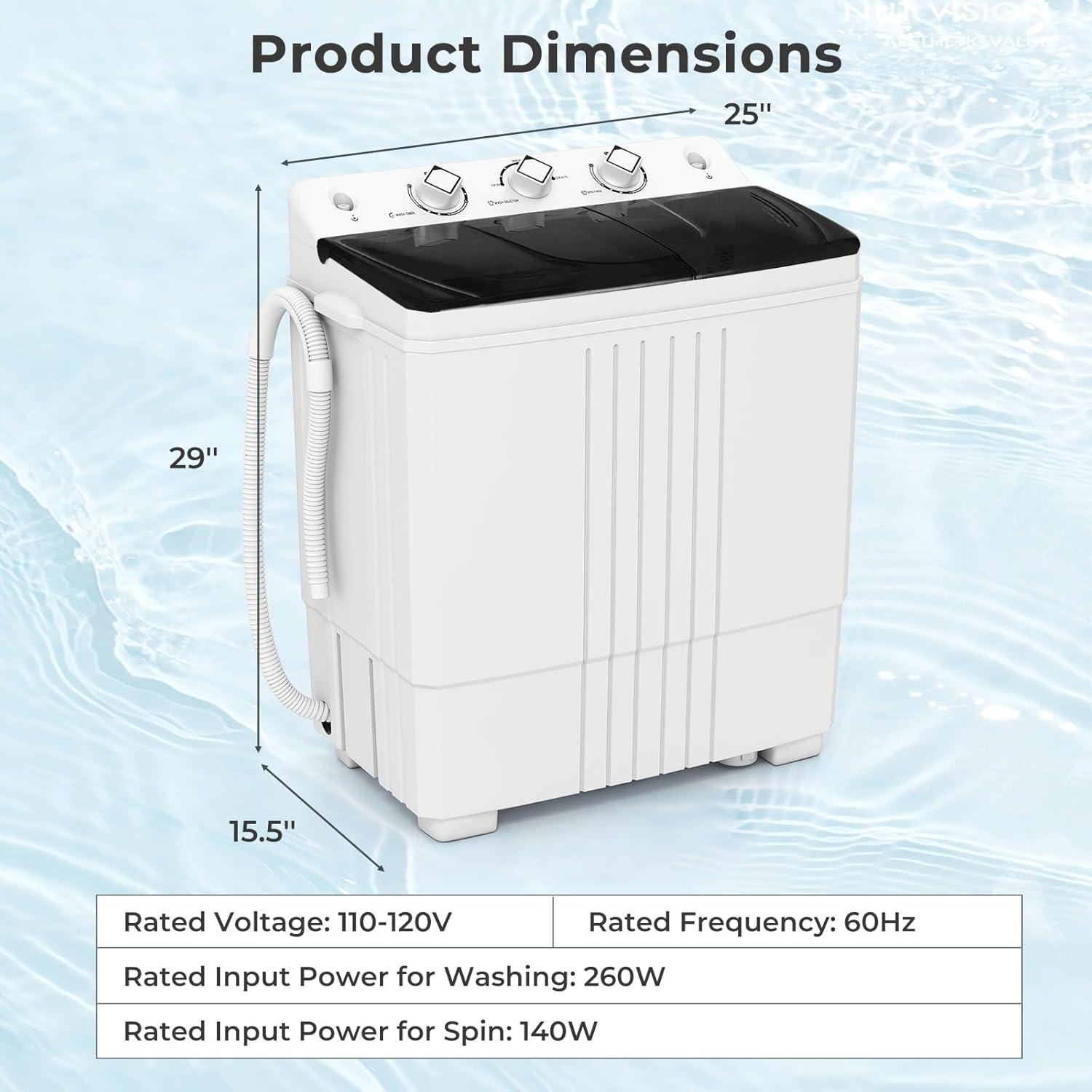 image:imageGiantex Portable Washing Machine 20lbs Capacity 12lbs Washer and 8lbs Spinner Compact for Apartment RV Gray amp White GX20313PEBlackWhite