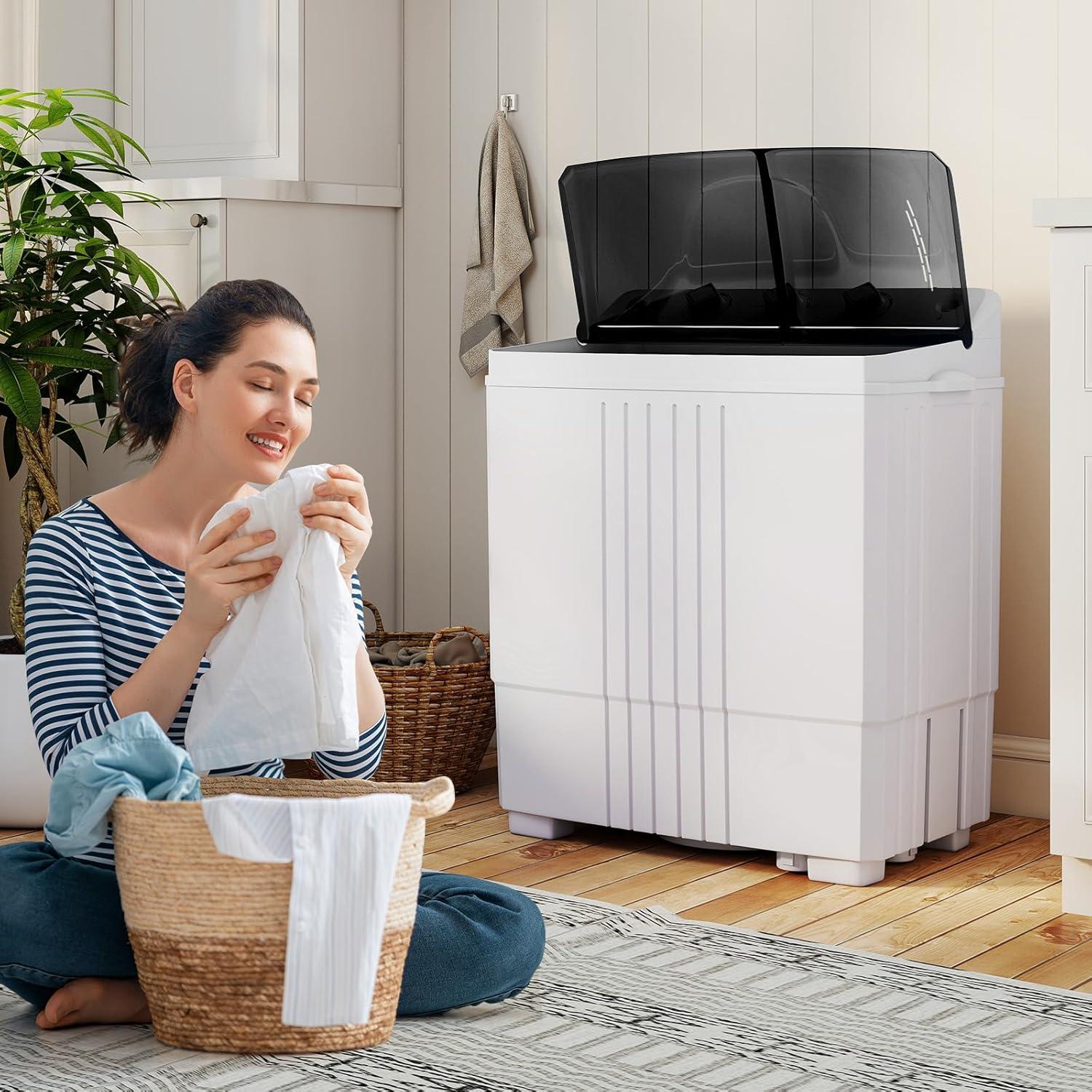 image:imageGiantex Portable Washing Machine 20lbs Capacity 12lbs Washer and 8lbs Spinner Compact for Apartment RV Gray amp White GX20313PEBlackWhite