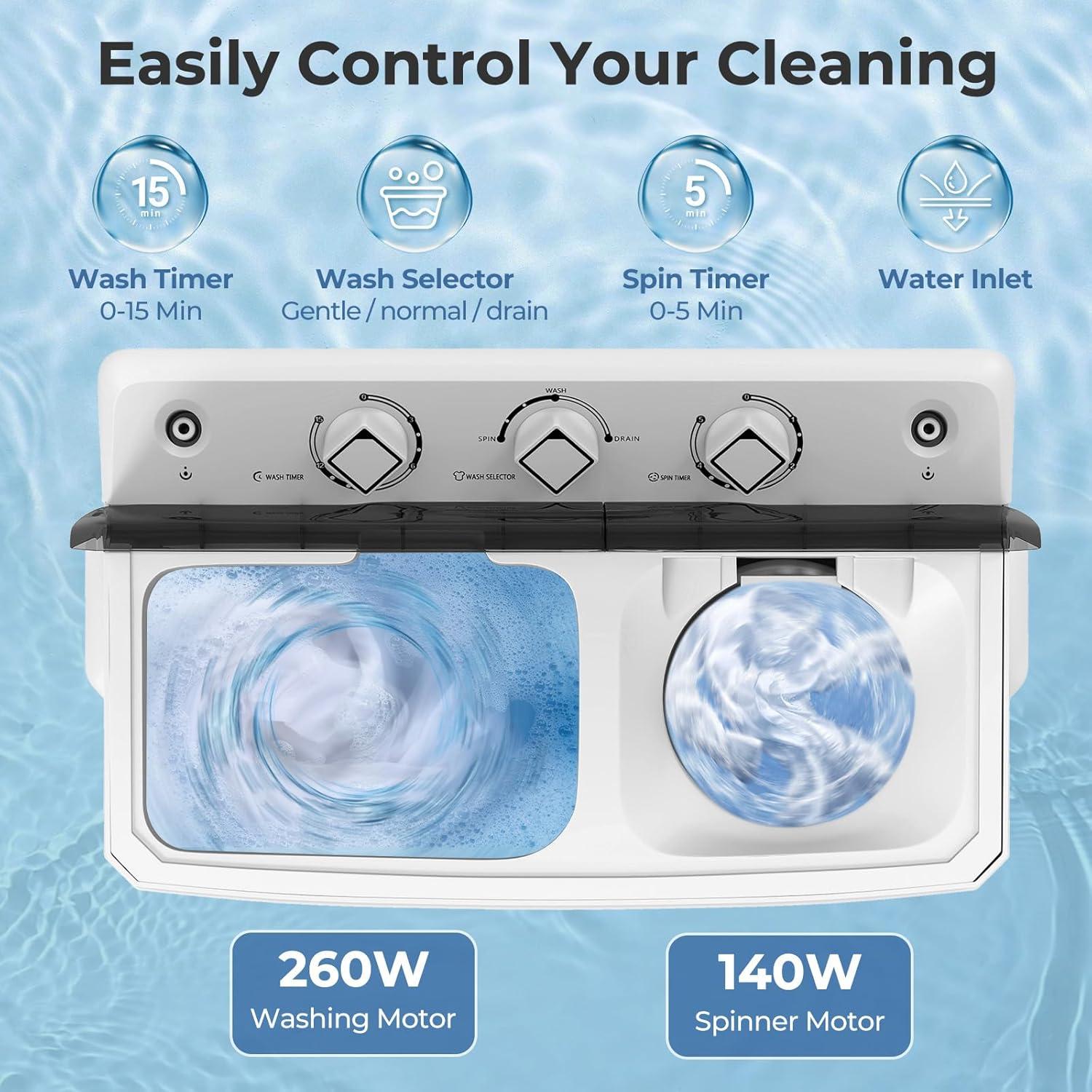 image:imageGiantex Portable Washing Machine 20lbs Capacity 12lbs Washer and 8lbs Spinner Compact for Apartment RV Gray amp White GX20313PEBlackWhite
