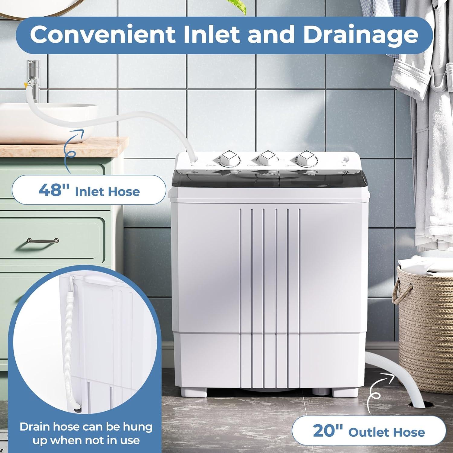 image:imageGiantex Portable Washing Machine 20lbs Capacity 12lbs Washer and 8lbs Spinner Compact for Apartment RV Gray amp White GX20313PEBlackWhite