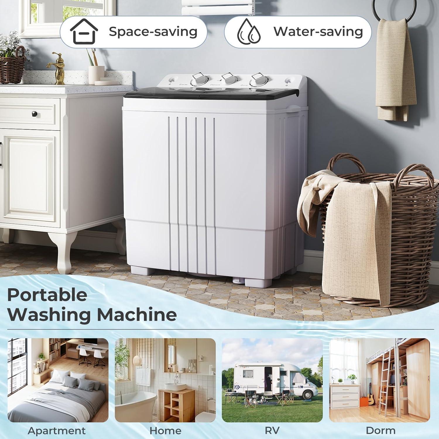 image:imageGiantex Portable Washing Machine 20lbs Capacity 12lbs Washer and 8lbs Spinner Compact for Apartment RV Gray amp White GX20313PEBlackWhite