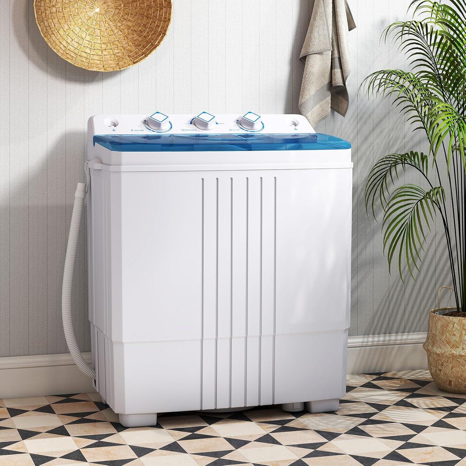 image:imageGiantex Portable Washing Machine 20lbs Capacity 12lbs Washer and 8lbs Spinner Compact for Apartment RV Gray amp White GX20313PEBlueWhite