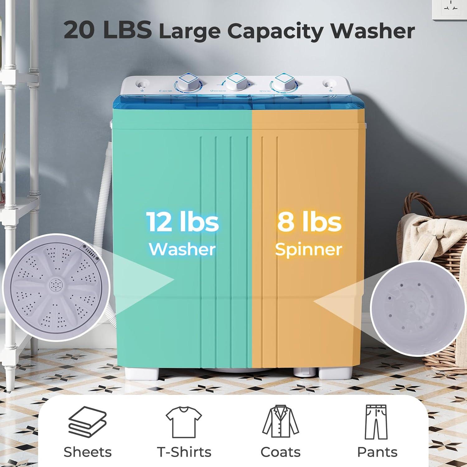 image:imageGiantex Portable Washing Machine 20lbs Capacity 12lbs Washer and 8lbs Spinner Compact for Apartment RV Gray amp White GX20313PEBlueWhite