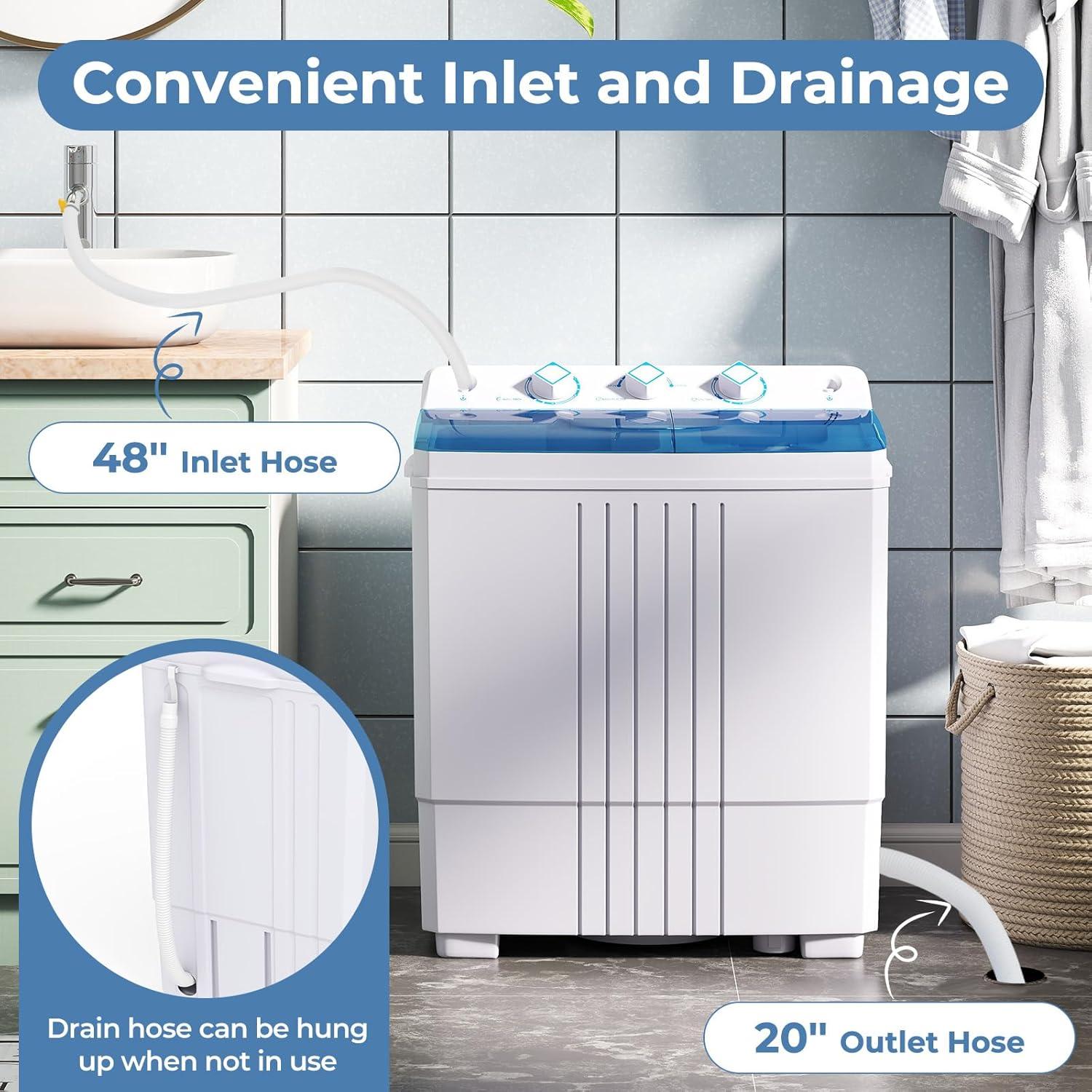 image:imageGiantex Portable Washing Machine 20lbs Capacity 12lbs Washer and 8lbs Spinner Compact for Apartment RV Gray amp White GX20313PEBlueWhite