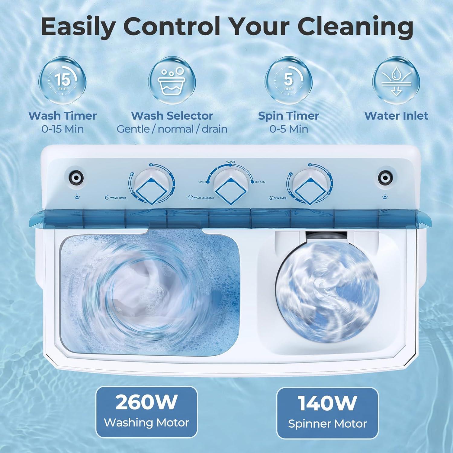 image:imageGiantex Portable Washing Machine 20lbs Capacity 12lbs Washer and 8lbs Spinner Compact for Apartment RV Gray amp White GX20313PEBlueWhite