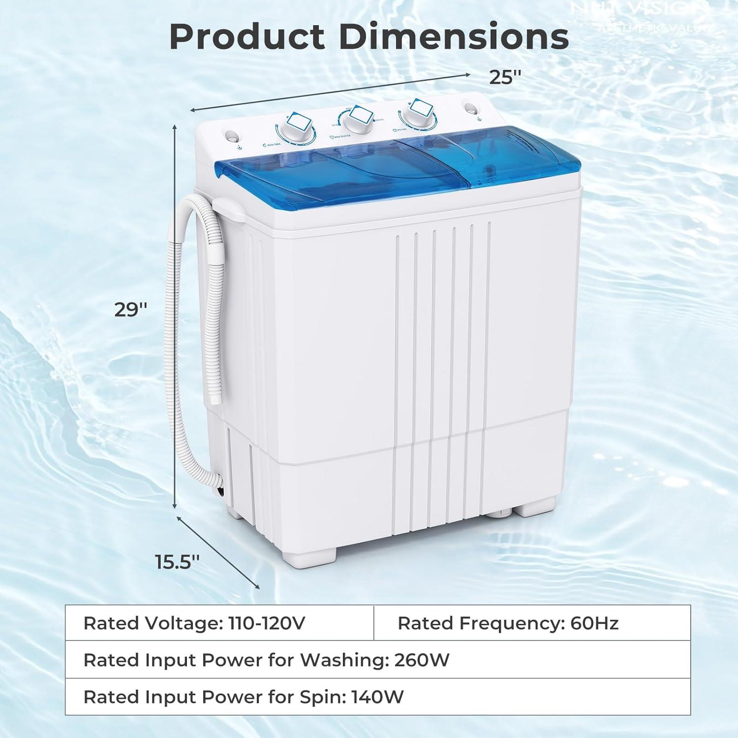 image:imageGiantex Portable Washing Machine 20lbs Capacity 12lbs Washer and 8lbs Spinner Compact for Apartment RV Gray amp White GX20313PEBlueWhite