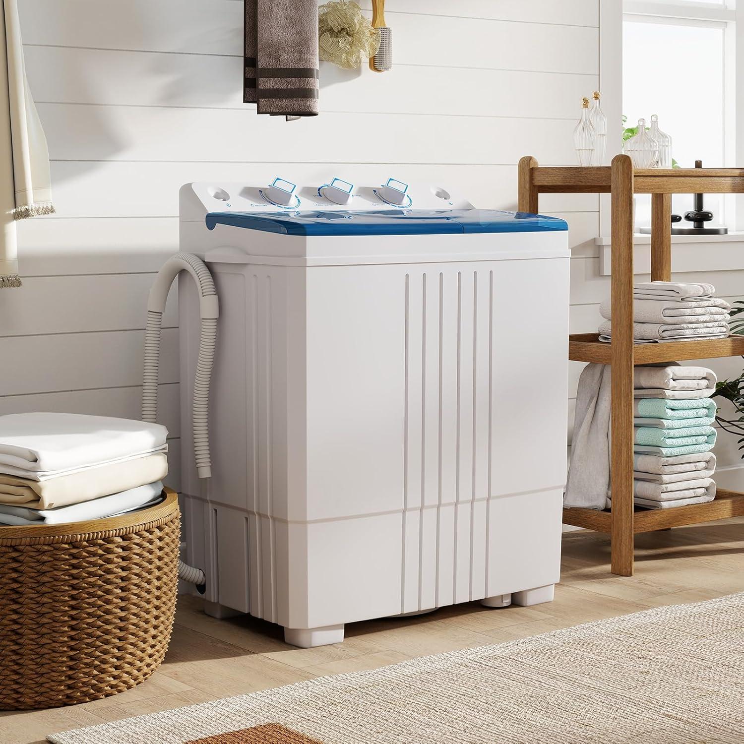 image:imageGiantex Portable Washing Machine 20lbs Capacity 12lbs Washer and 8lbs Spinner Compact for Apartment RV Gray amp White GX20313PEBlueWhite