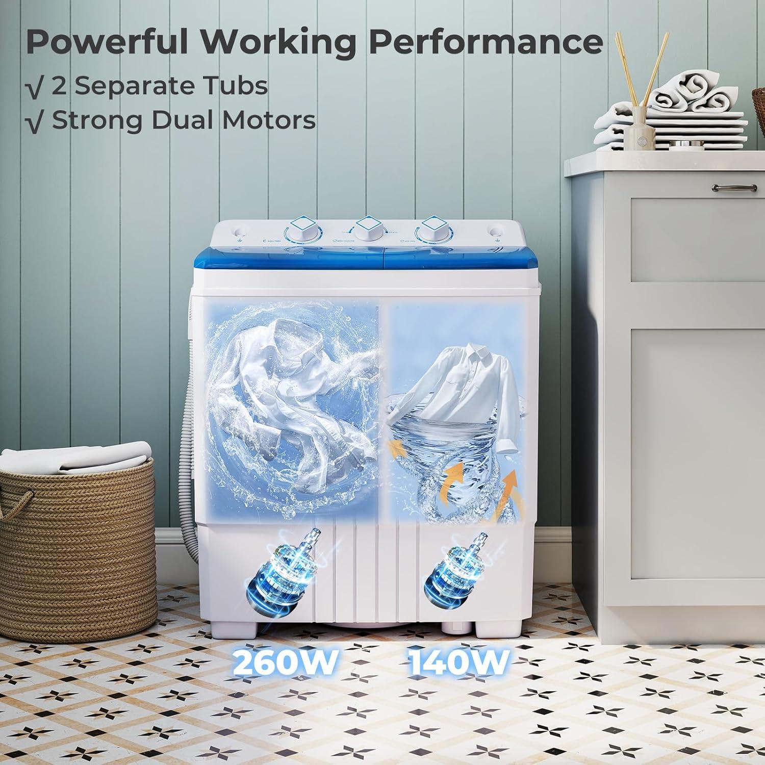 image:imageGiantex Portable Washing Machine 20lbs Capacity 12lbs Washer and 8lbs Spinner Compact for Apartment RV Gray amp White GX20313PEBlueWhite