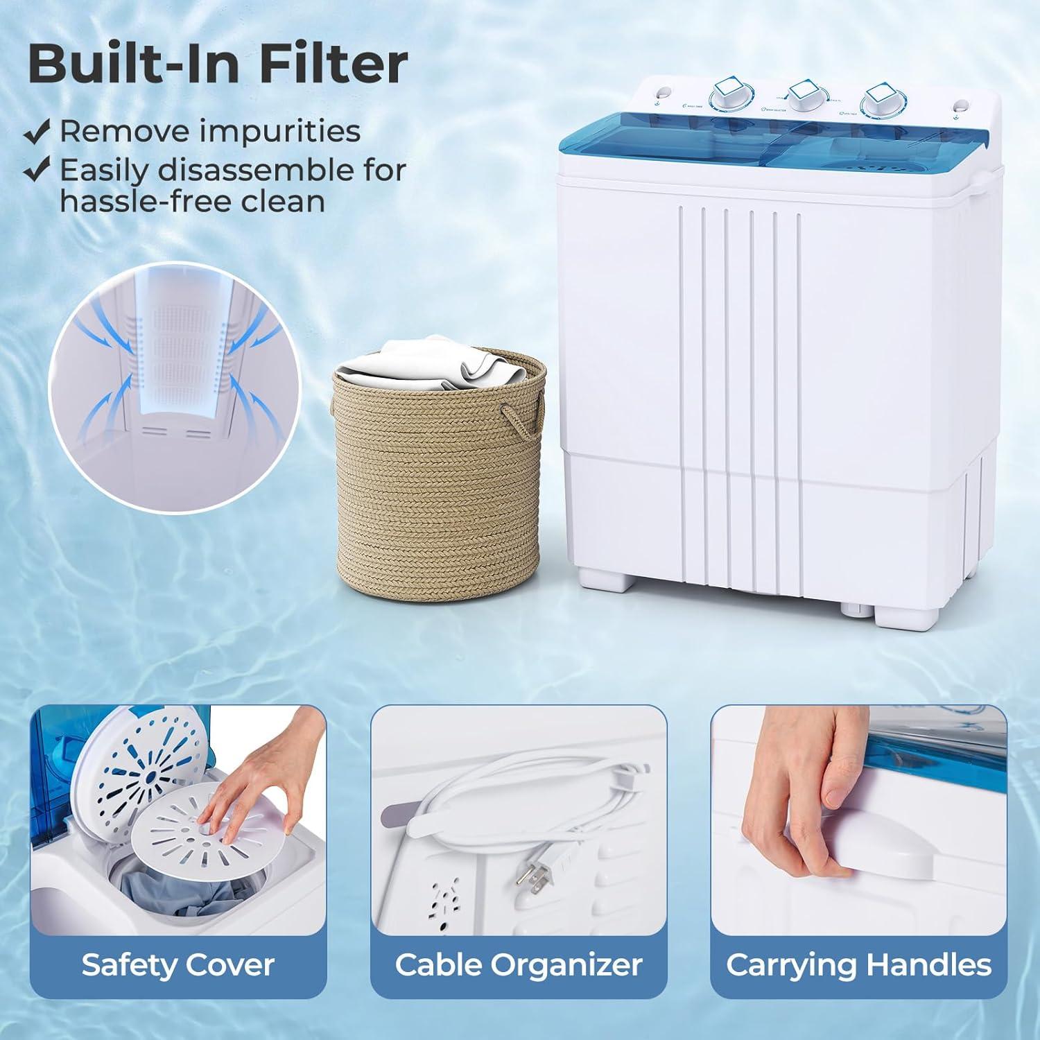 image:imageGiantex Portable Washing Machine 20lbs Capacity 12lbs Washer and 8lbs Spinner Compact for Apartment RV Gray amp White GX20313PEBlueWhite