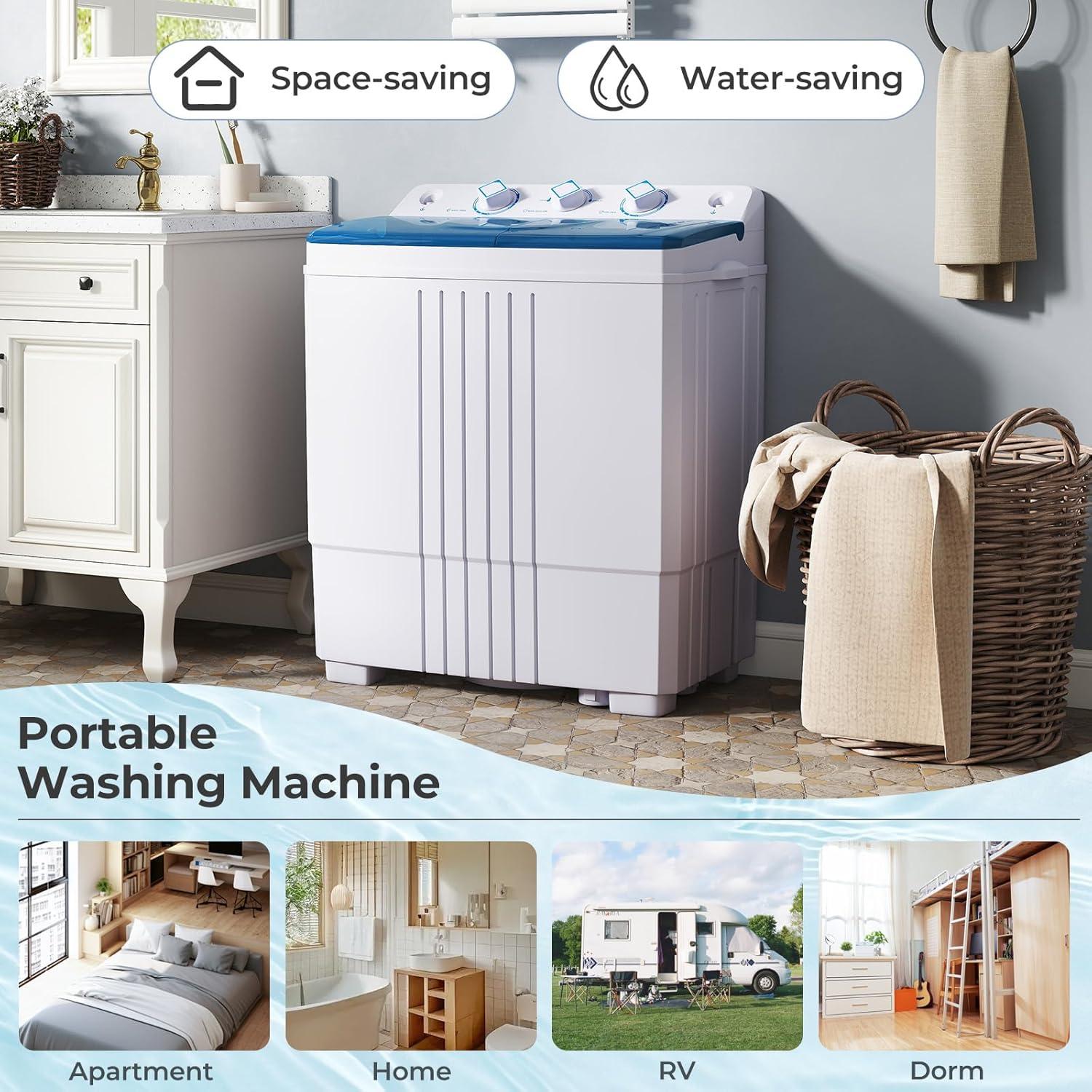 image:imageGiantex Portable Washing Machine 20lbs Capacity 12lbs Washer and 8lbs Spinner Compact for Apartment RV Gray amp White GX20313PEBlueWhite