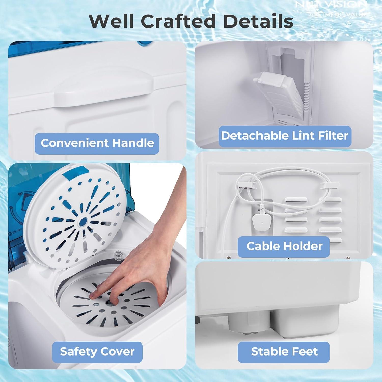 image:imageGiantex Portable Washing Machine 20lbs Capacity 12lbs Washer and 8lbs Spinner Compact for Apartment RV Gray amp White GX20313PEBlueWhite