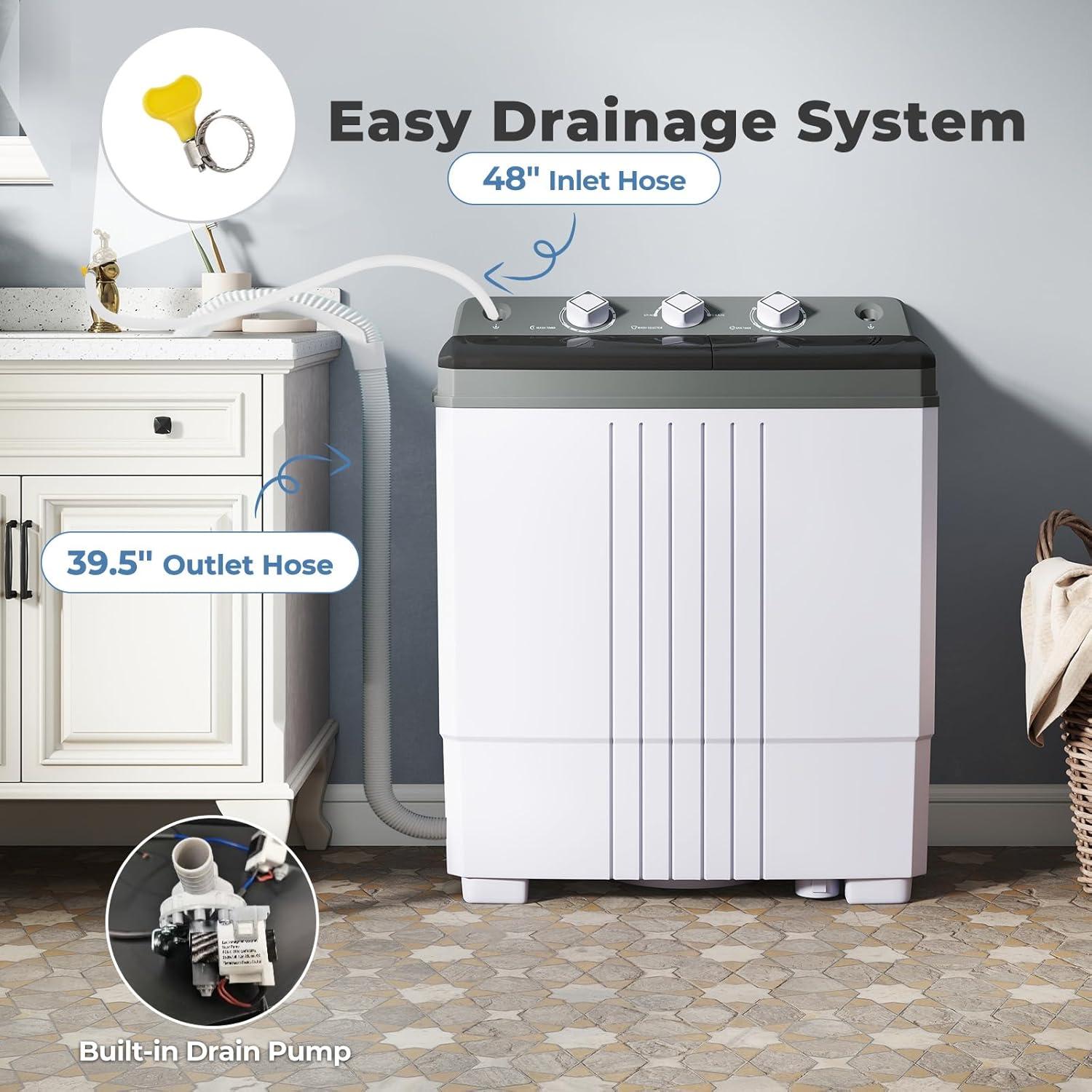 image:imageGiantex Portable Washing Machine 20lbs Capacity 12lbs Washer and 8lbs Spinner Compact for Apartment RV Gray amp White GX20313PEGreyWhite