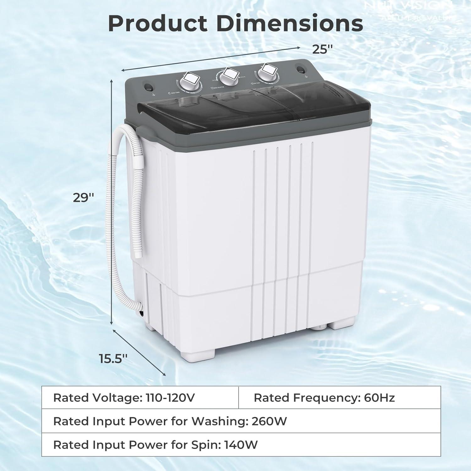 image:imageGiantex Portable Washing Machine 20lbs Capacity 12lbs Washer and 8lbs Spinner Compact for Apartment RV Gray amp White GX20313PEGreyWhite