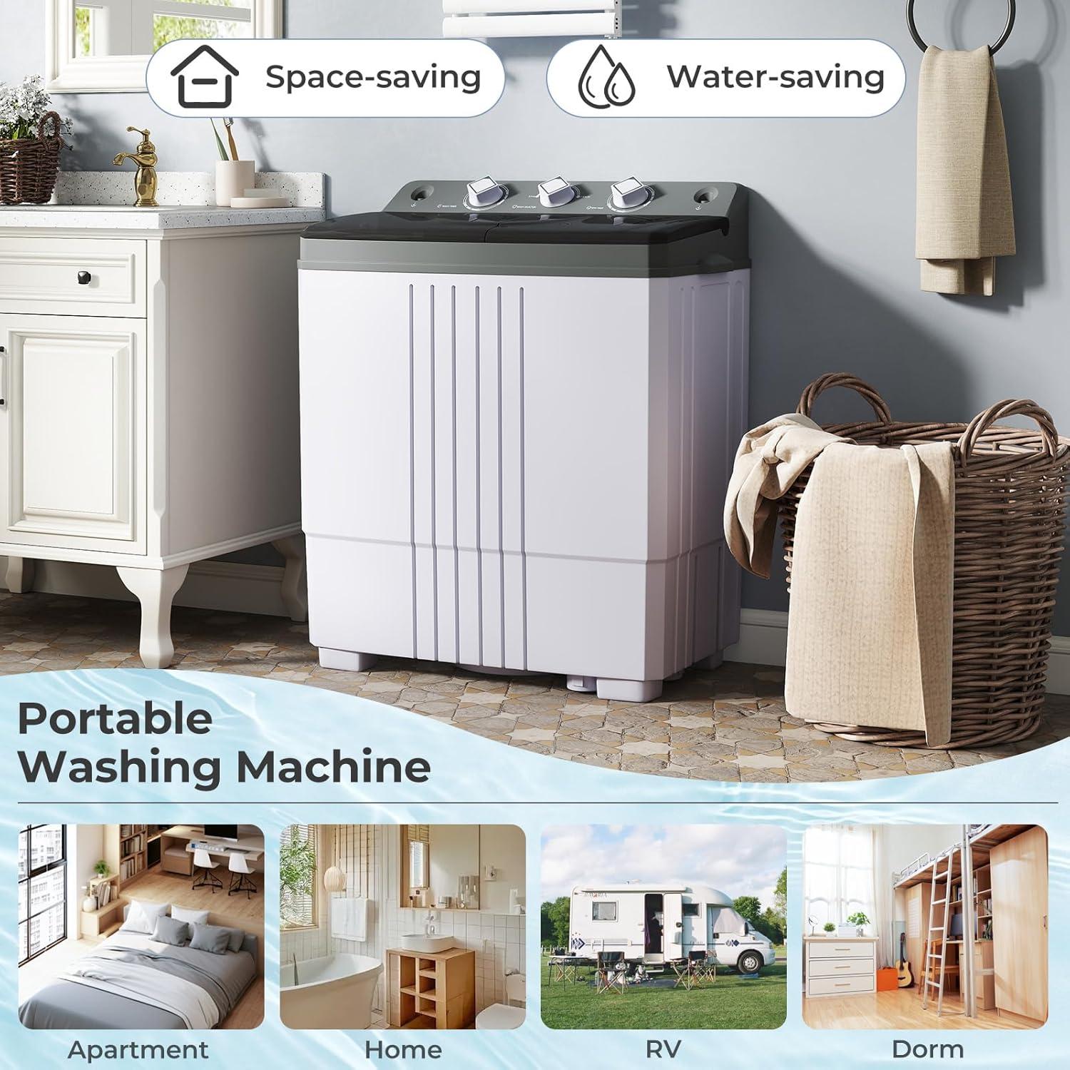 image:imageGiantex Portable Washing Machine 20lbs Capacity 12lbs Washer and 8lbs Spinner Compact for Apartment RV Gray amp White GX20313PEGreyWhite