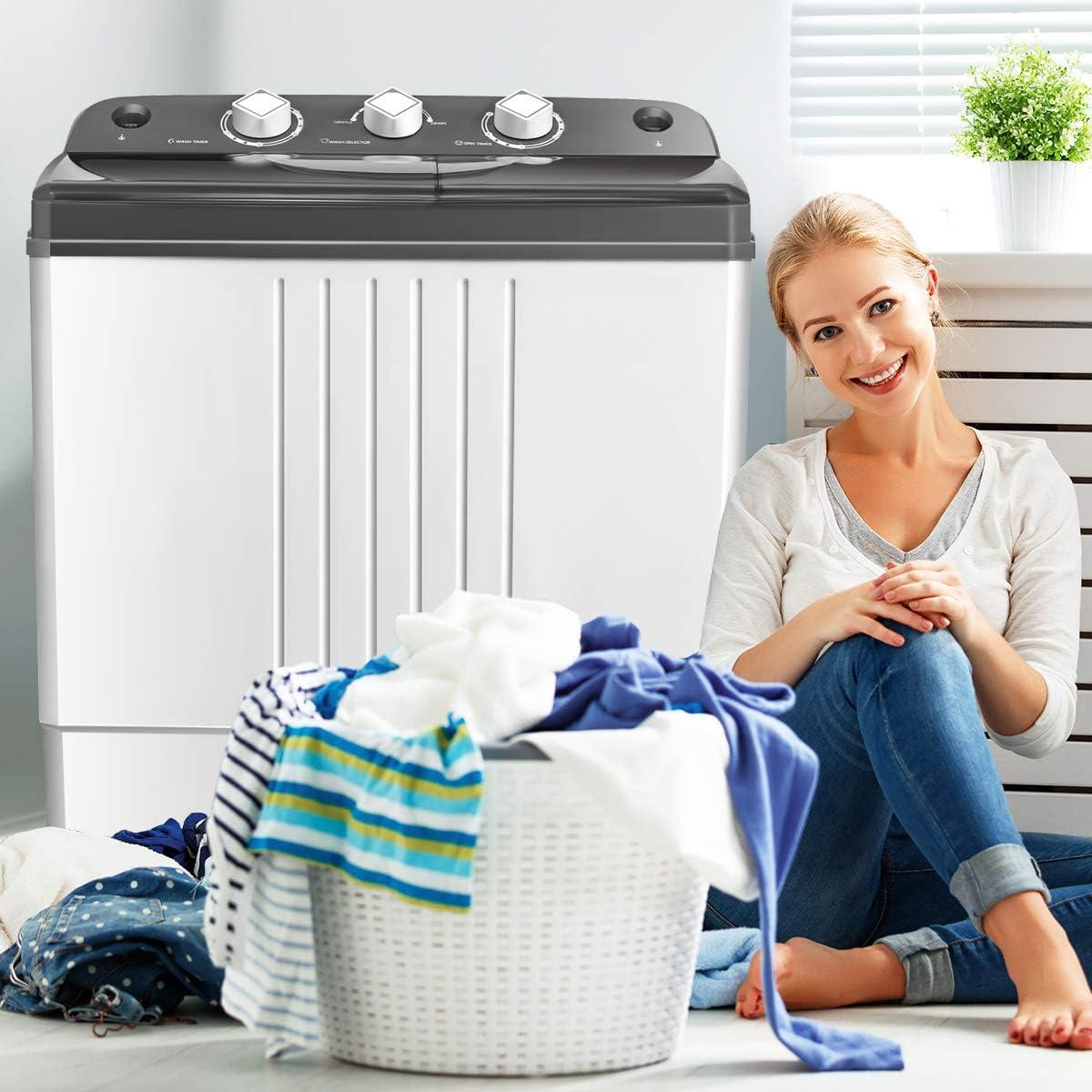 image:imageGiantex Portable Washing Machine 20lbs Capacity 12lbs Washer and 8lbs Spinner Compact for Apartment RV Gray amp White GX20313PEGreyWhite