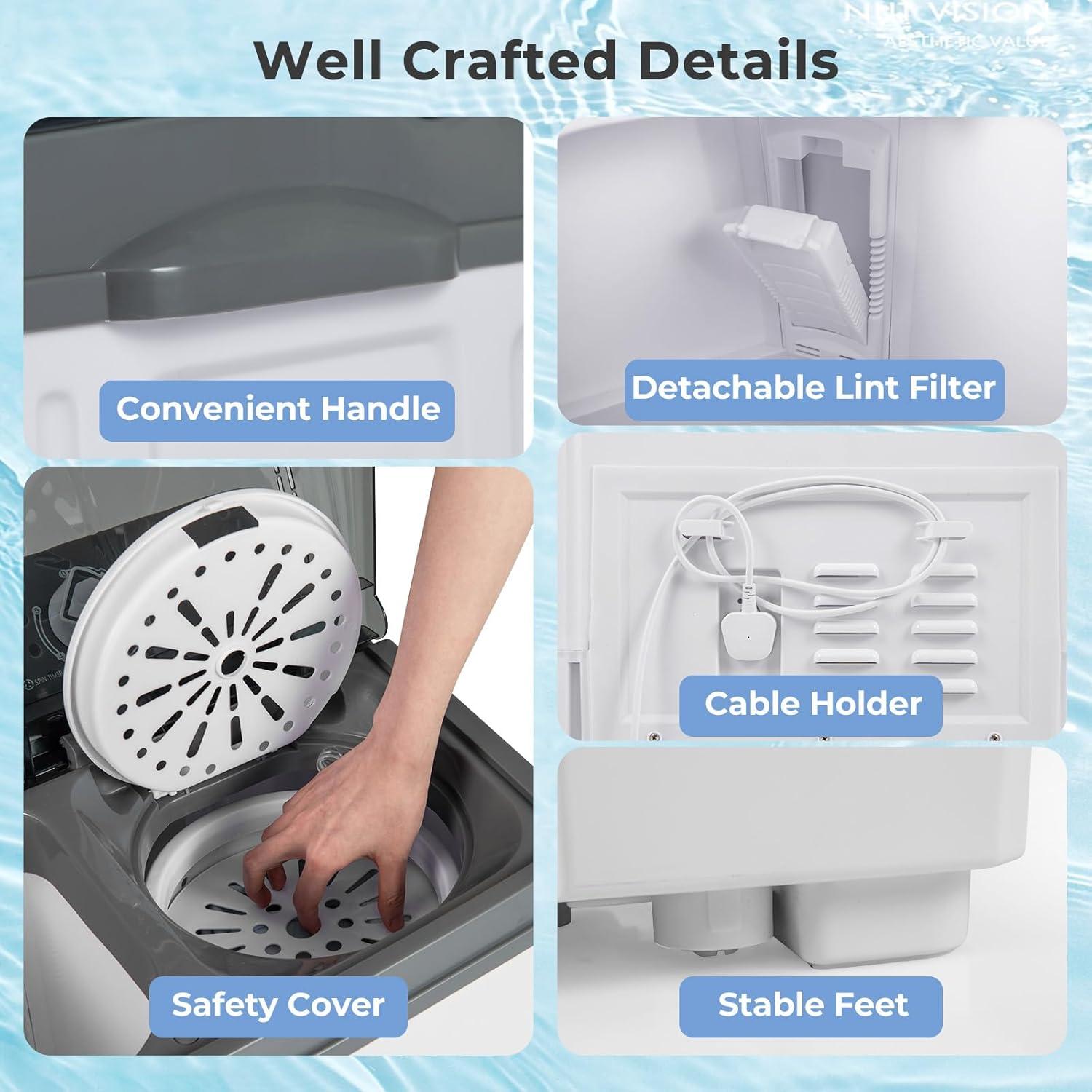 image:imageGiantex Portable Washing Machine 20lbs Capacity 12lbs Washer and 8lbs Spinner Compact for Apartment RV Gray amp White GX20313PEGreyWhite