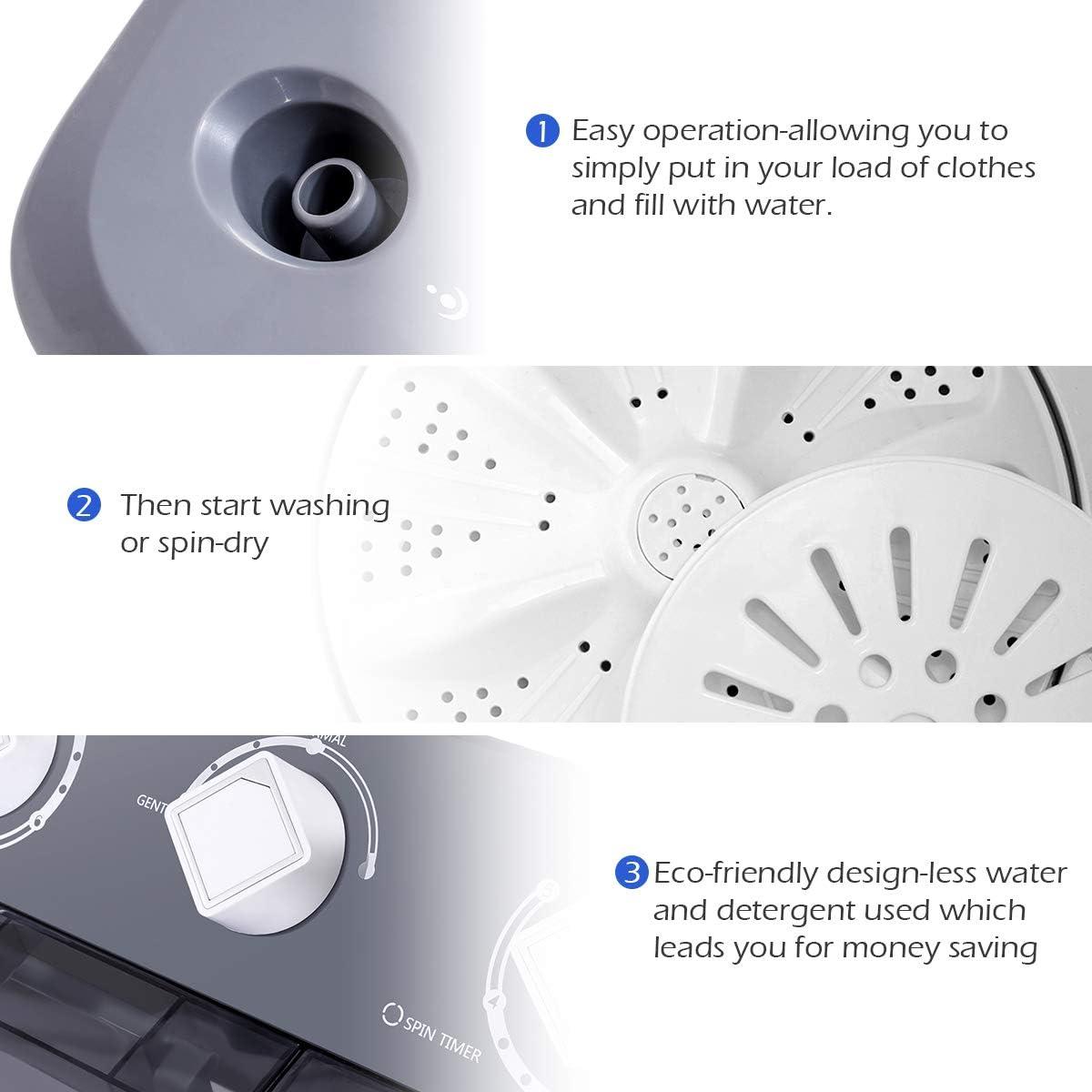 image:imageGiantex Portable Washing Machine 20lbs Capacity 12lbs Washer and 8lbs Spinner Compact for Apartment RV Gray amp White GX20313PEGreyWhite