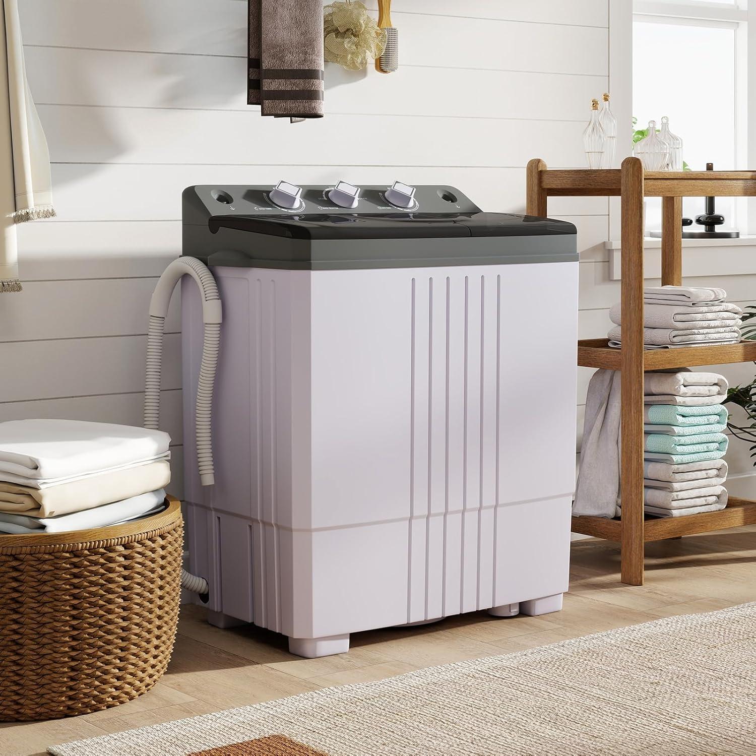 image:imageGiantex Portable Washing Machine 20lbs Capacity 12lbs Washer and 8lbs Spinner Compact for Apartment RV Gray amp White GX20313PEGreyWhite