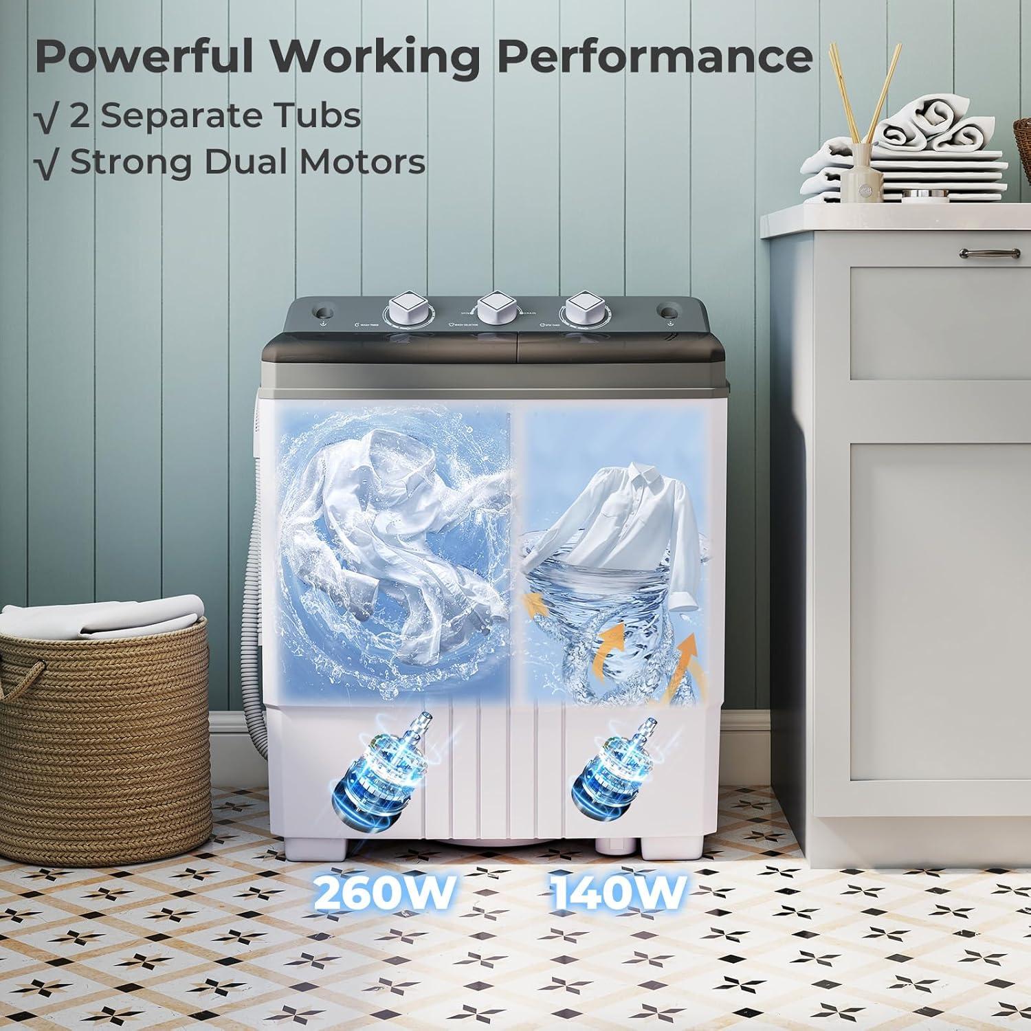 image:imageGiantex Portable Washing Machine 20lbs Capacity 12lbs Washer and 8lbs Spinner Compact for Apartment RV Gray amp White GX20313PEGreyWhite